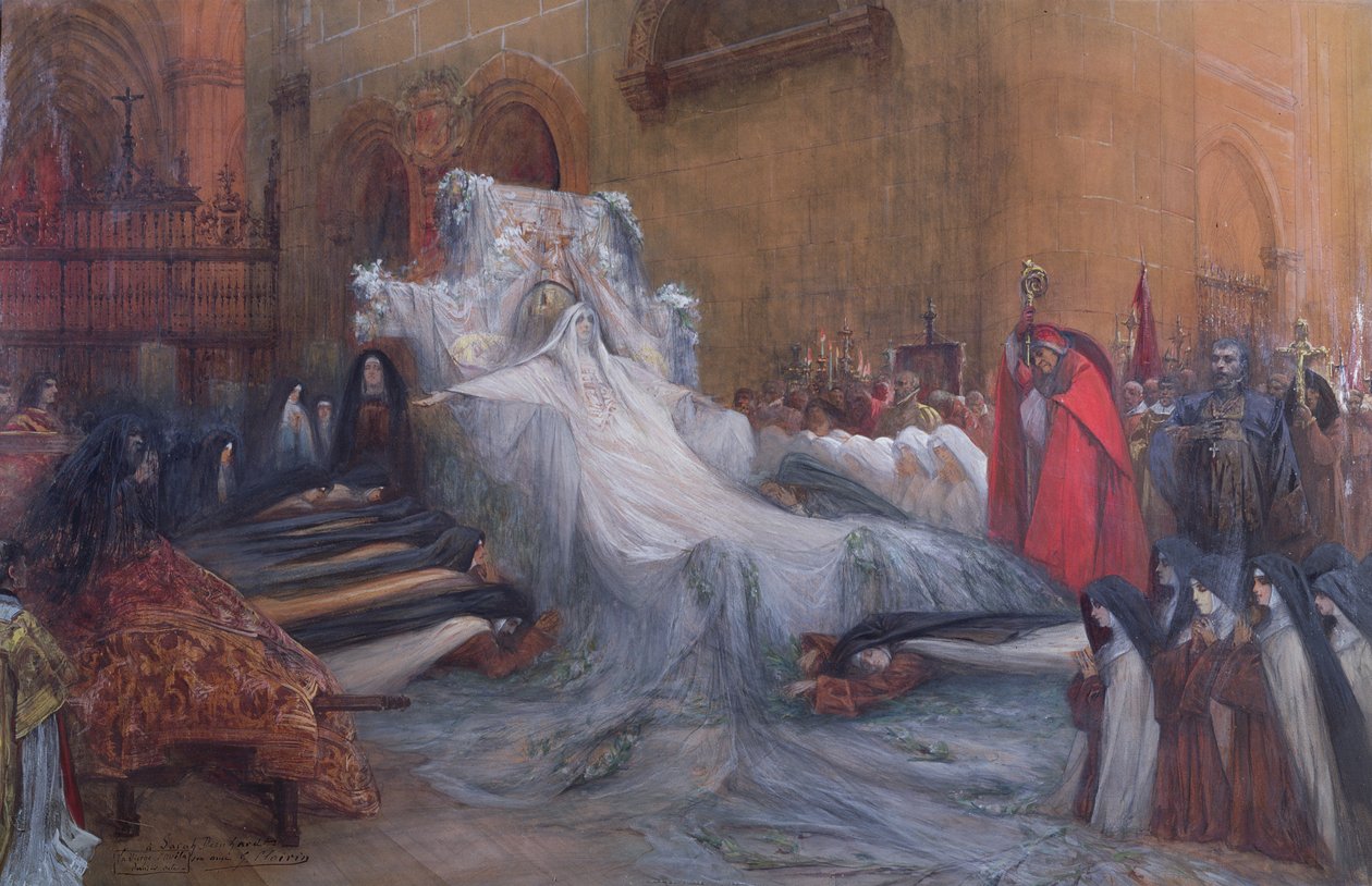 Sarah Bernhardt nimiroolissa Pyhä Teresa Avila Mendesin näytelmässä "La Vierge d