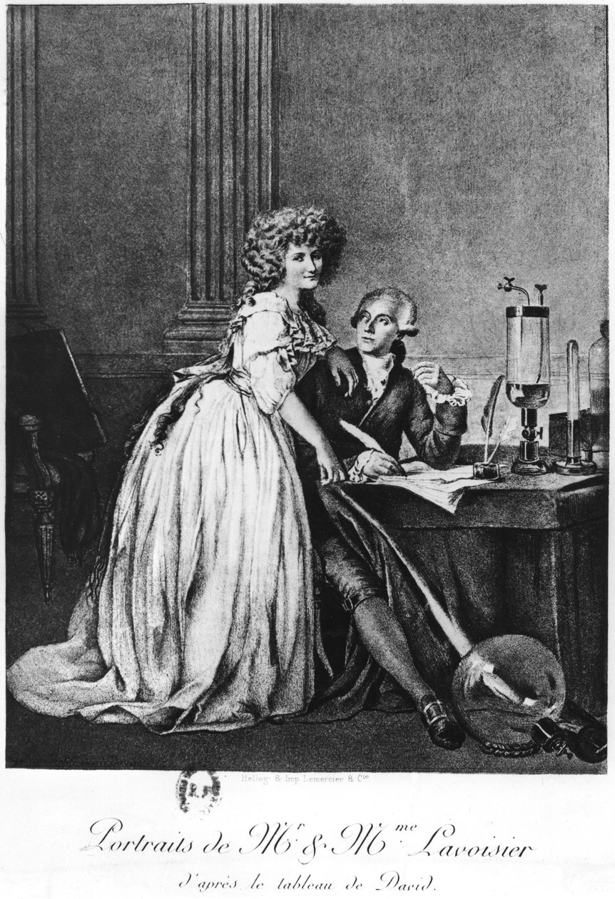 Antoine Laurent Lavoisier (1743-94) ja hänen vaimonsa Marie Anne Paulze (1758-1836) (heliogravyri) tekijältä Georges Ernest Profit