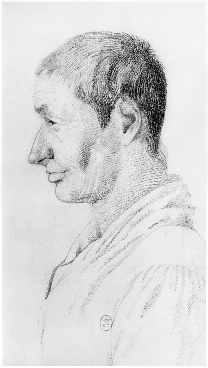 Maniac, kuvitus Jean Etienne Dominique Esquirolin (1772-1840) julkaisemattomasta tutkielmasta Salpetrieren mielisairaalan mielisairaista, noin 1818. tekijältä Georges Francois Gabriel