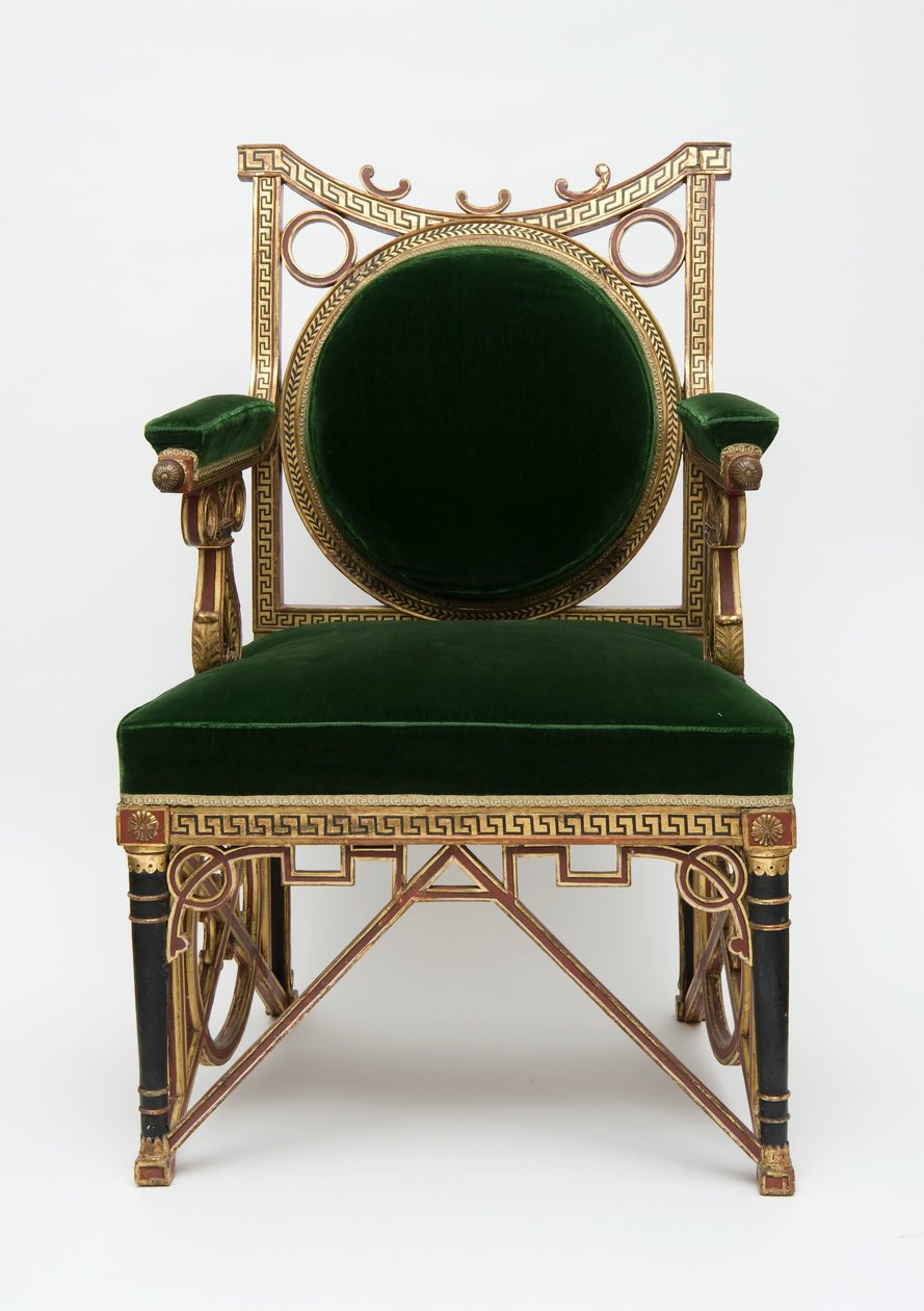 Fauteuil, n. 1785-90 (havupuu kultauksella ja vihreä sametti) tekijältä Georges Jacob