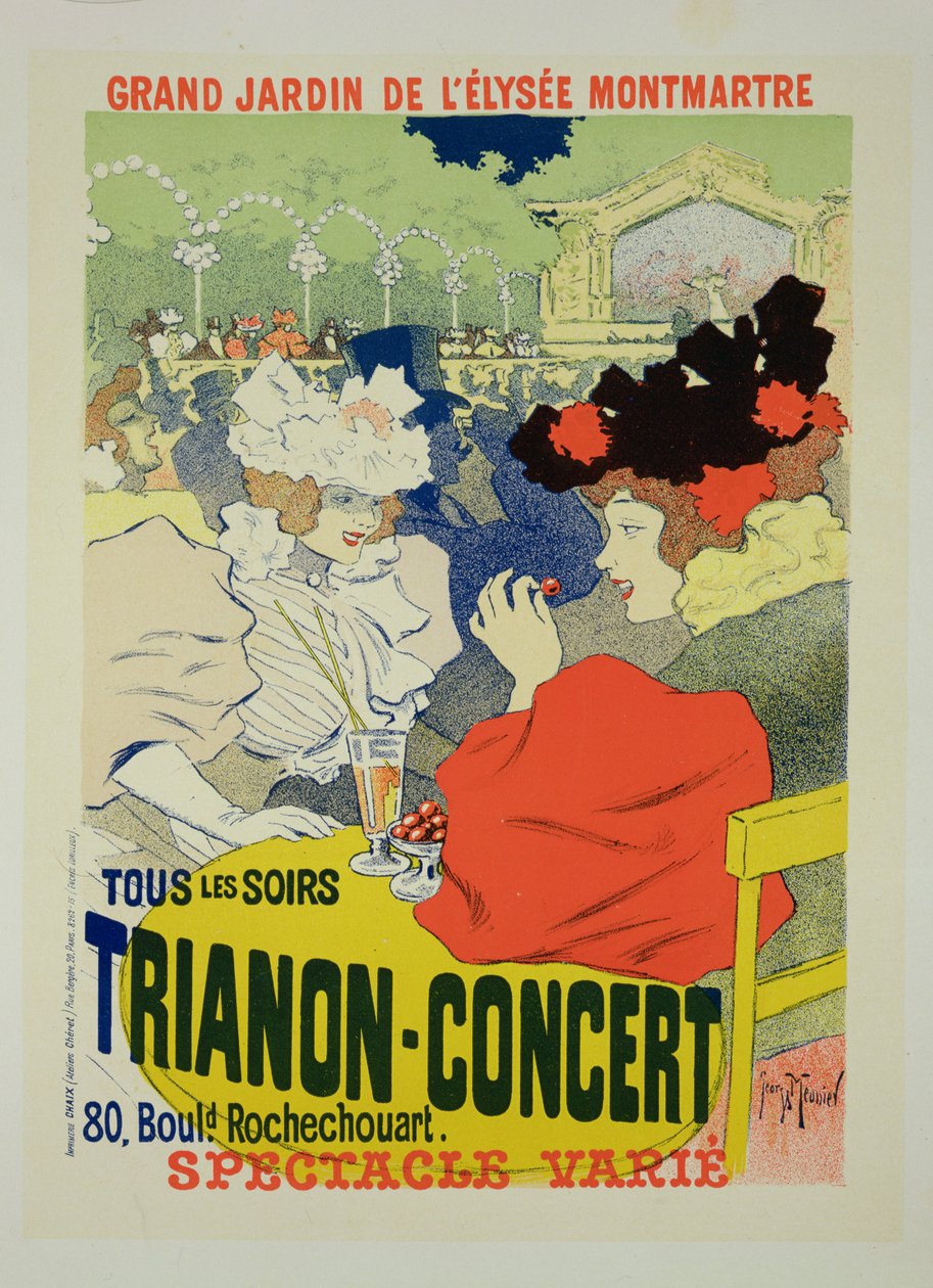 Jäljennös julisteesta, joka mainostaa "Trianon-konserttia", 1895 tekijältä Georges Meunier