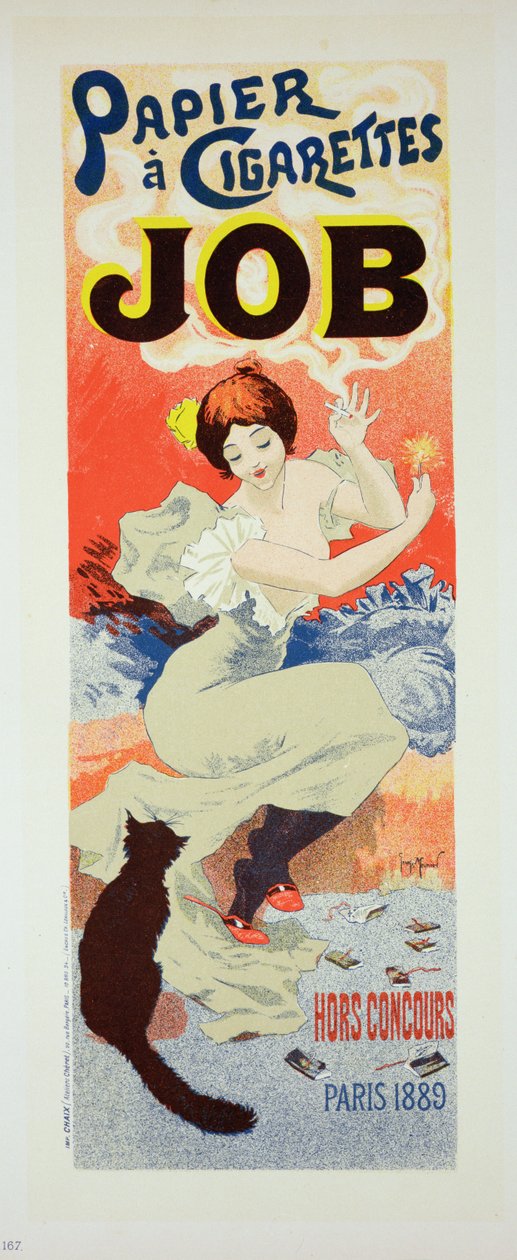 Jäljennös julisteesta, jossa mainostetaan "Job Cigarette Papers", 1894 tekijältä Georges Meunier