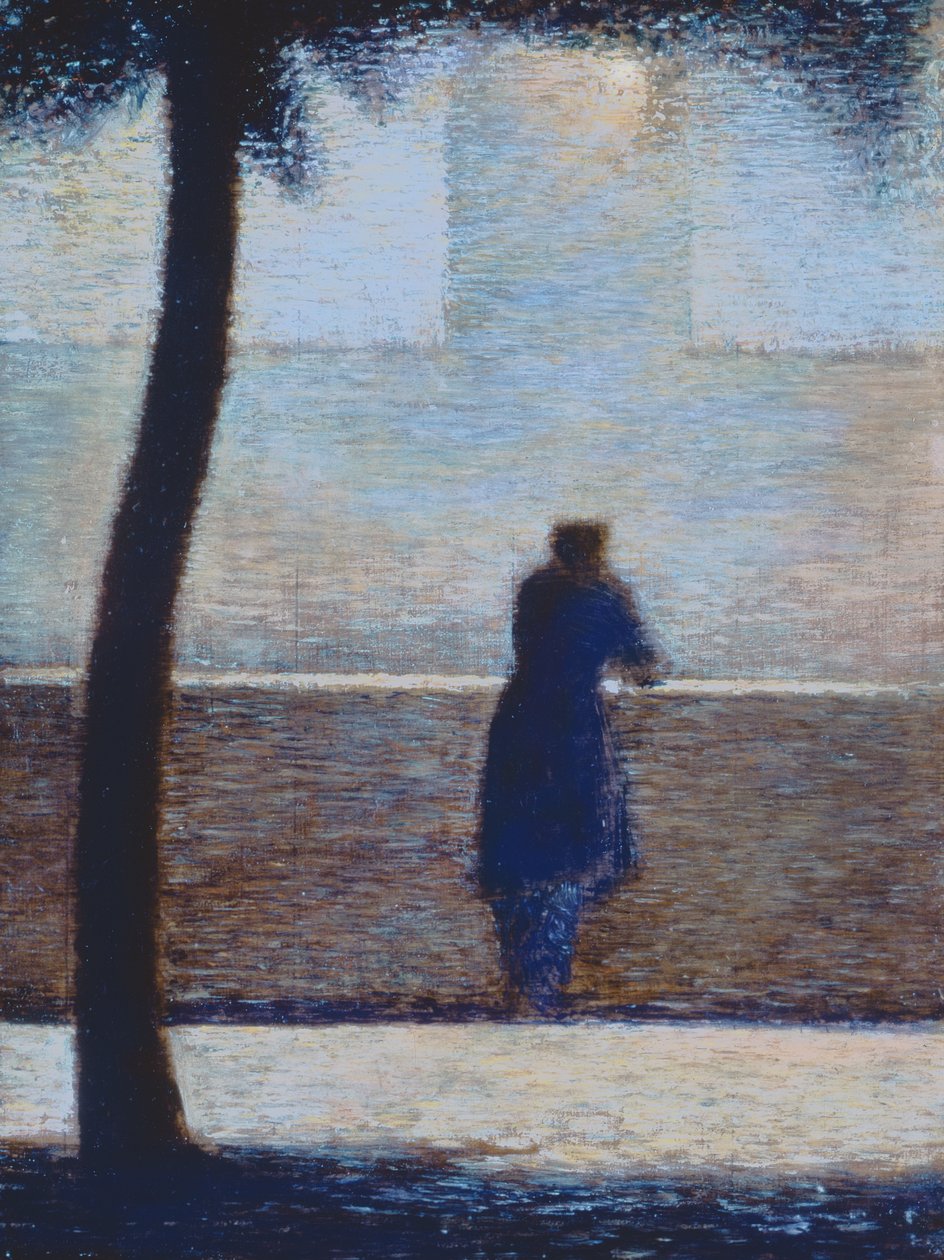 Mies nojaa kaiteeseen (öljy pahville) tekijältä Georges Seurat