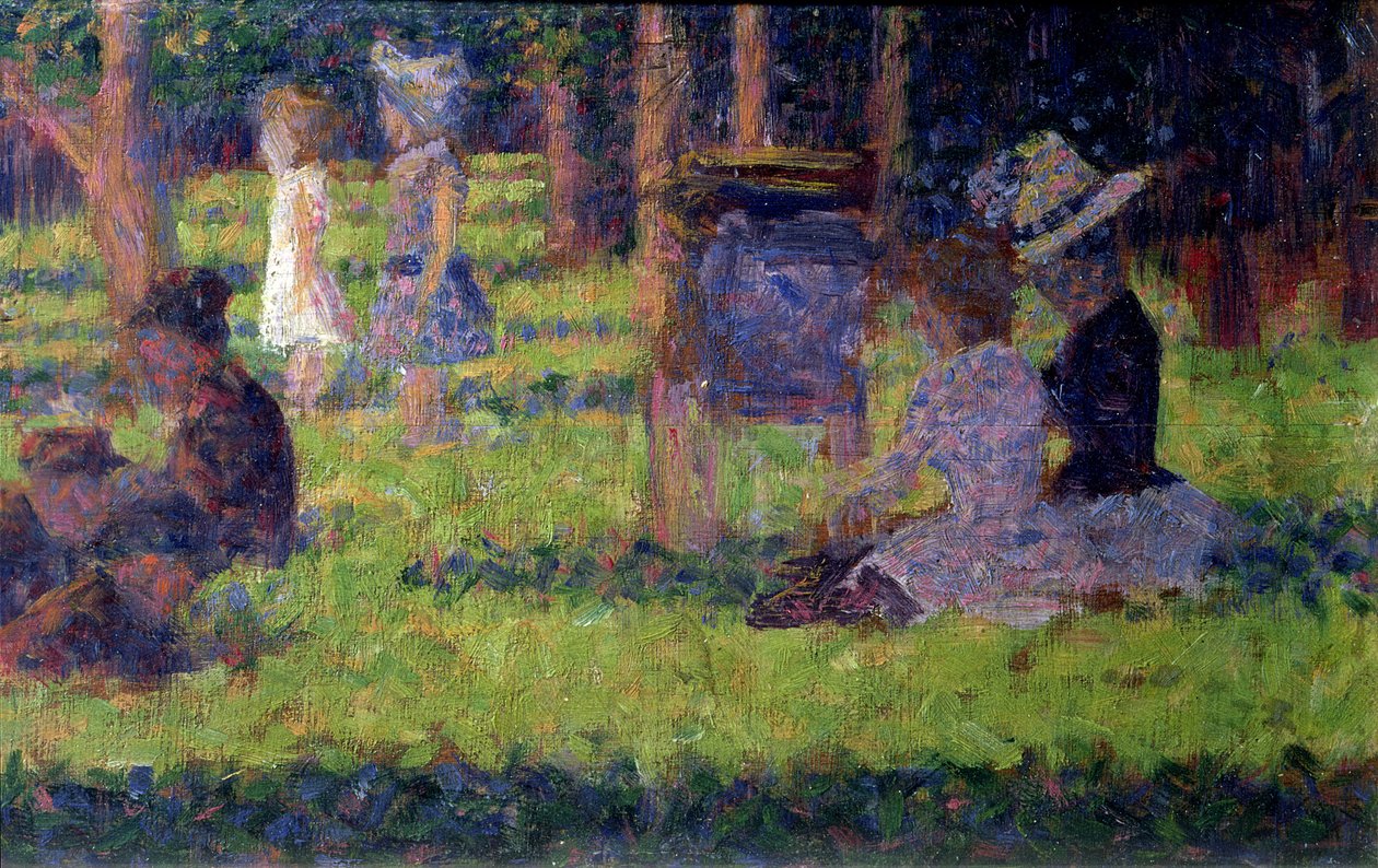 Tutkimus "A Sunday Afternoon on the Island of La Grande Jatte", n. 1884-86 (paneeli) (katso myös 415) tekijältä Georges Seurat