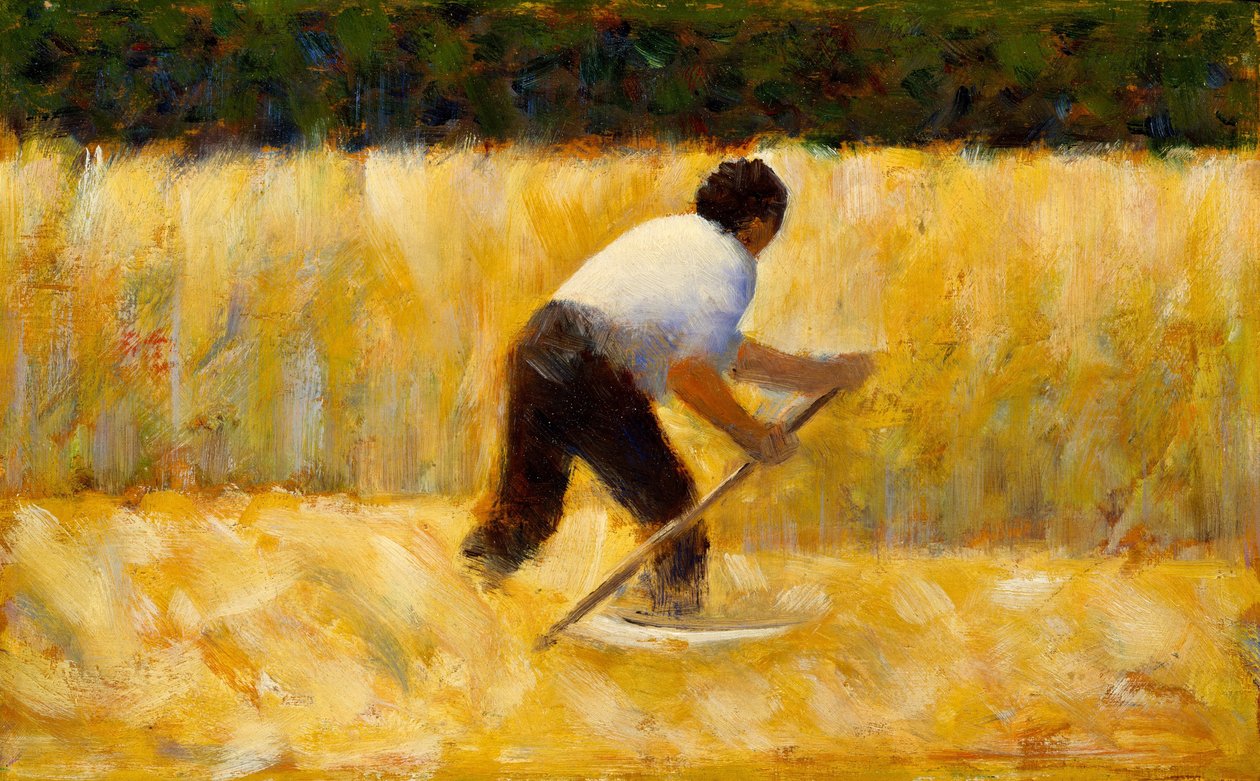 Ruohonleikkuri, 1881-82 (öljy puulle) tekijältä Georges Seurat