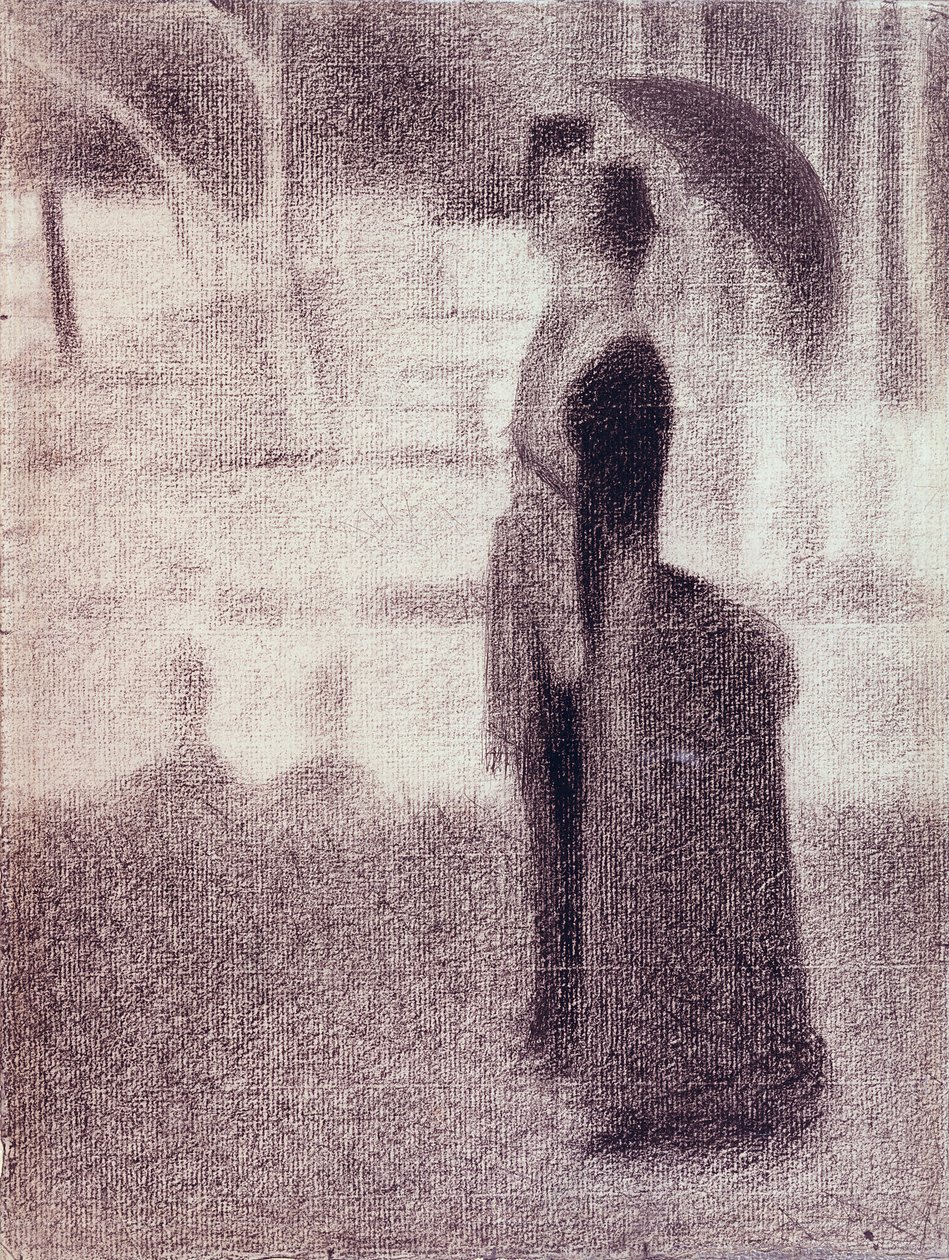Tutkimus sunnuntai-iltapäivälle La Grande Jatten saarella, n. 1884 (conte värikynä paperilla) tekijältä Georges Seurat