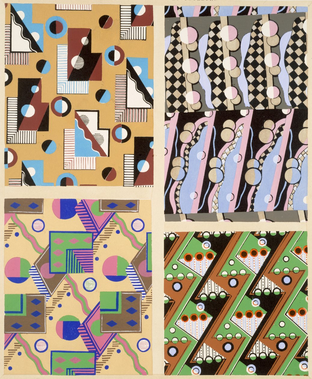 Abstraktit kuviot julkaisusta "Decorations and Colours", julkaistu 1930 tekijältä Georges Valmier