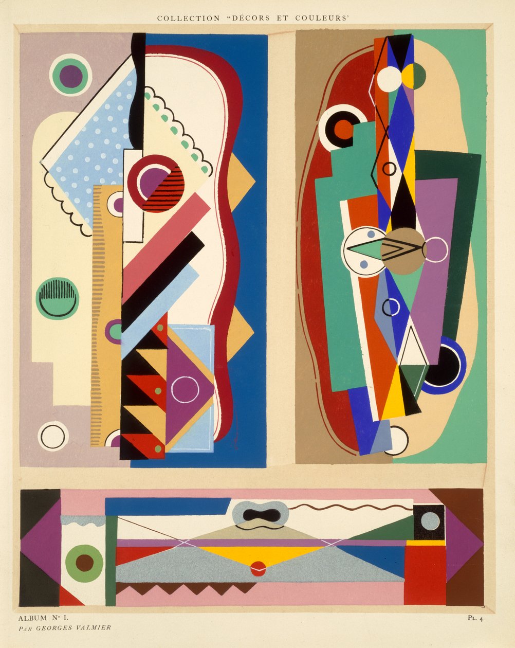 Abstraktit kuviot julkaisusta "Decorations and Colours", julkaistu 1930 tekijältä Georges Valmier