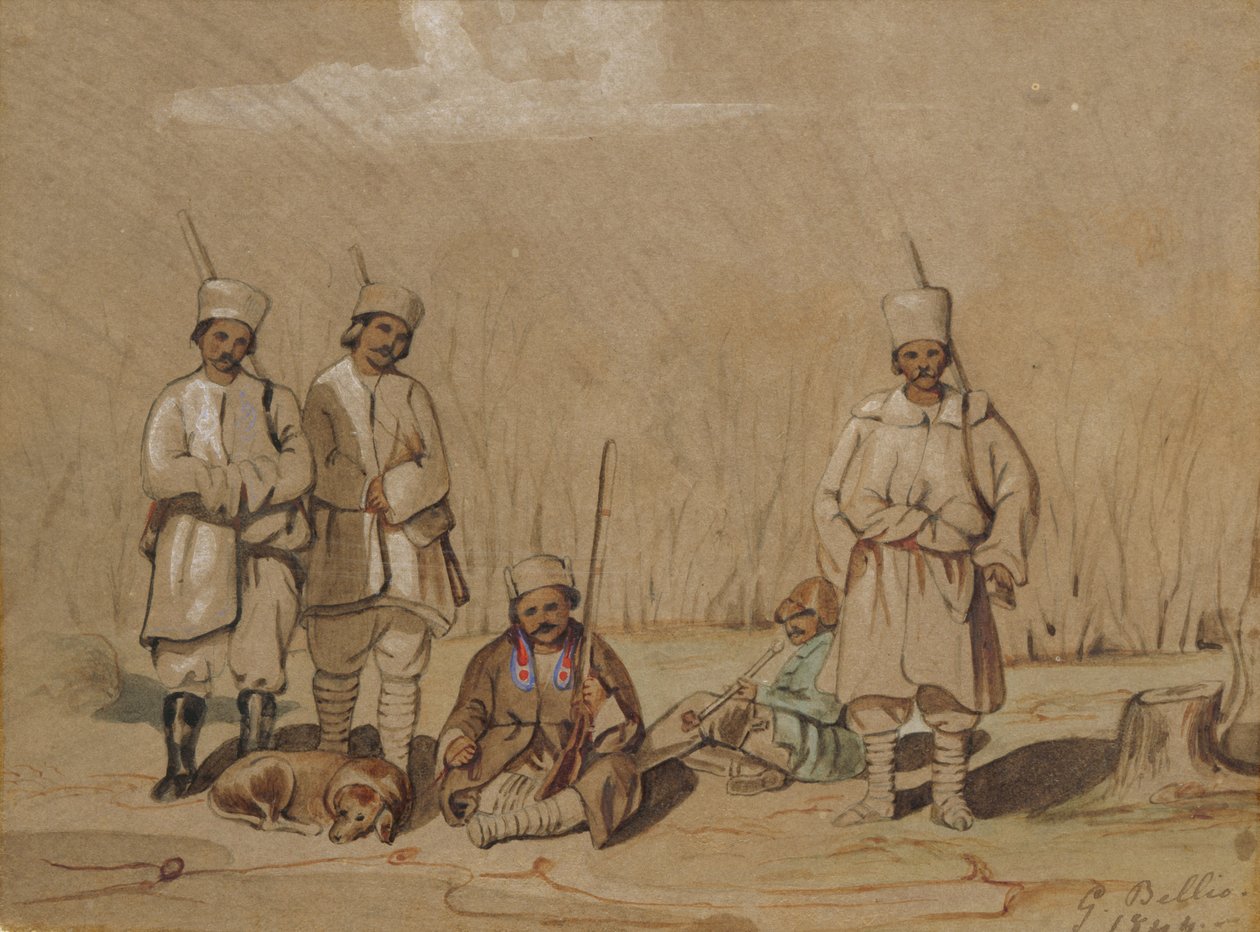 Soldiers Relaxing, 1844 (wc ja guassi paperilla) tekijältä Georges de Bellio