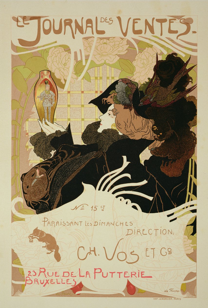 Jäljennös julisteesta, joka mainostaa "Le Journal des Ventes" -lehteä, 1897 tekijältä Georges de Feure