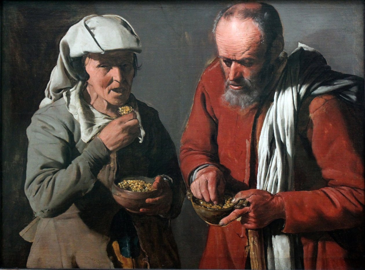 Erbsen essendes Bauernpaar tekijältä Georges de La Tour