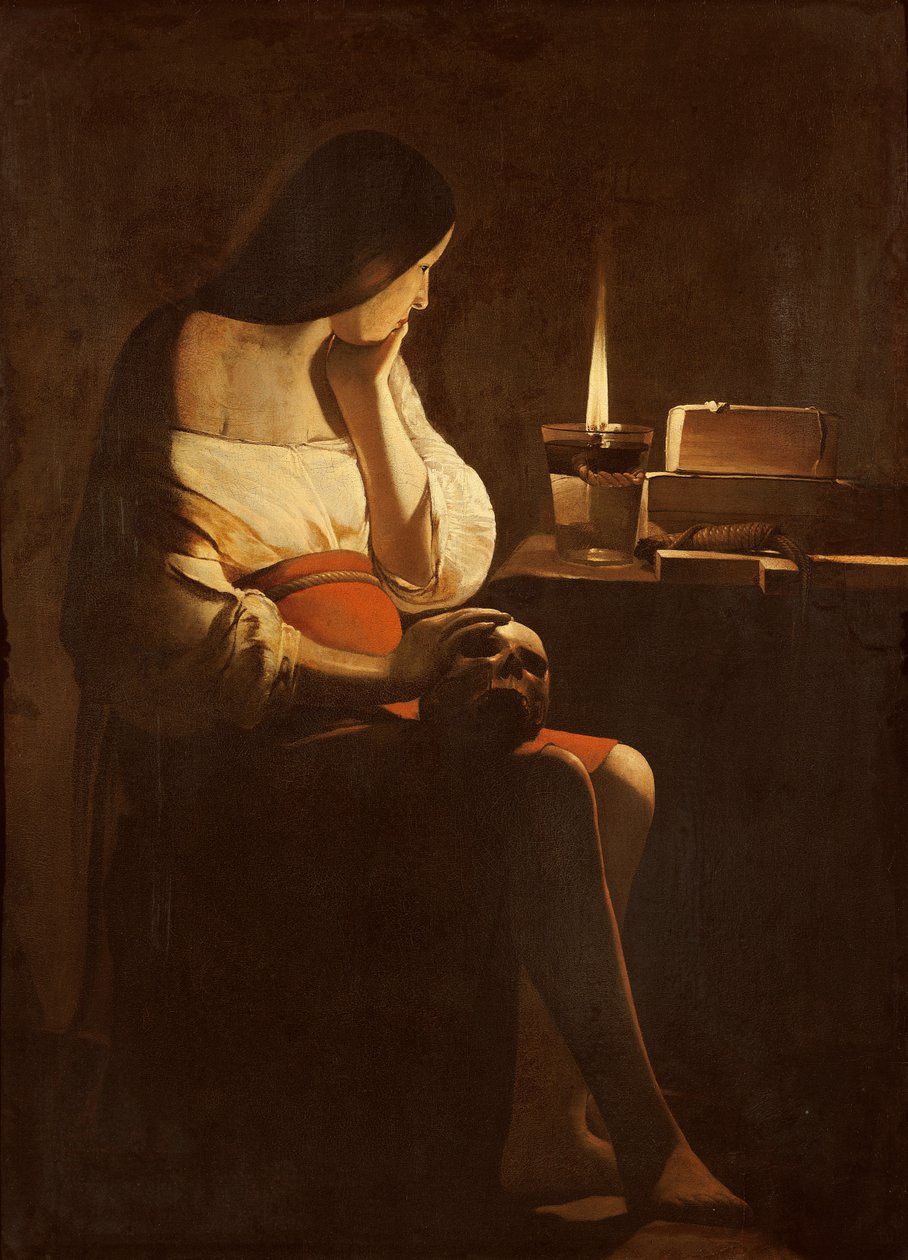 Maria Magdaleena yövalon kanssa, noin 1640-35. tekijältä Georges de La Tour