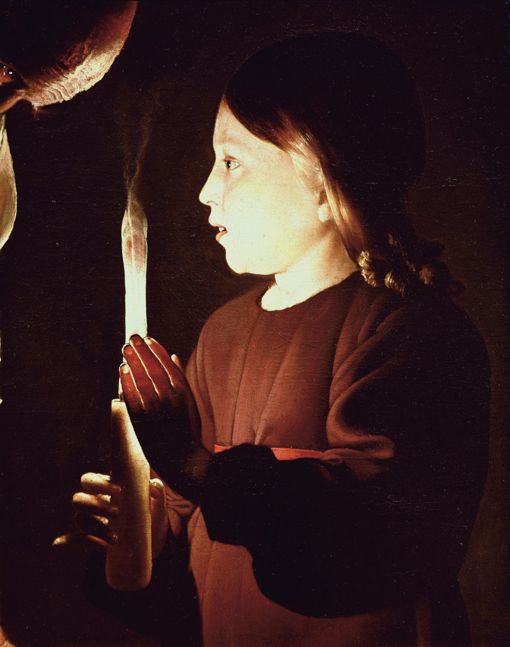 Pyhä Joosef puuseppä, yksityiskohta Kristus-lapsesta, n. 1640 (yksityiskohta 34785) tekijältä Georges de La Tour