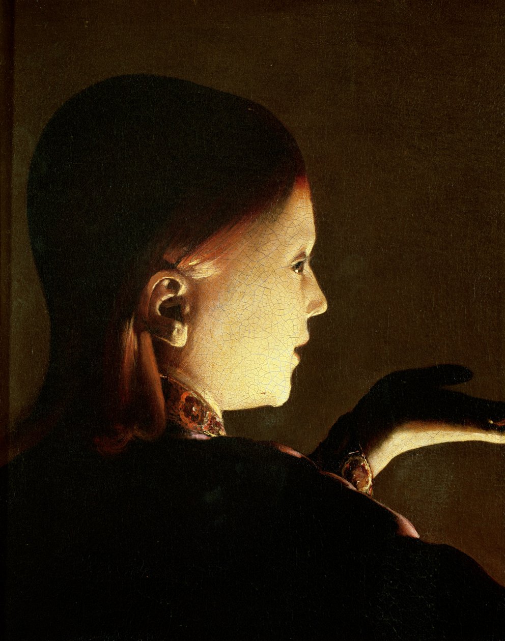 Joosef ja enkeli, 1652 öljy kankaalle, yksityiskohta 3126 tekijältä Georges de La Tour