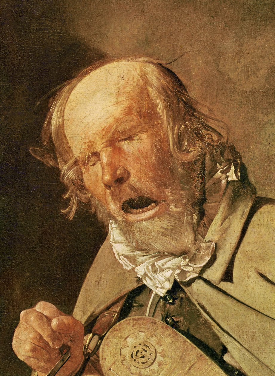 Hurdy-gurdy pelaaja, pään yksityiskohta, n.1620-25 tekijältä Georges de La Tour