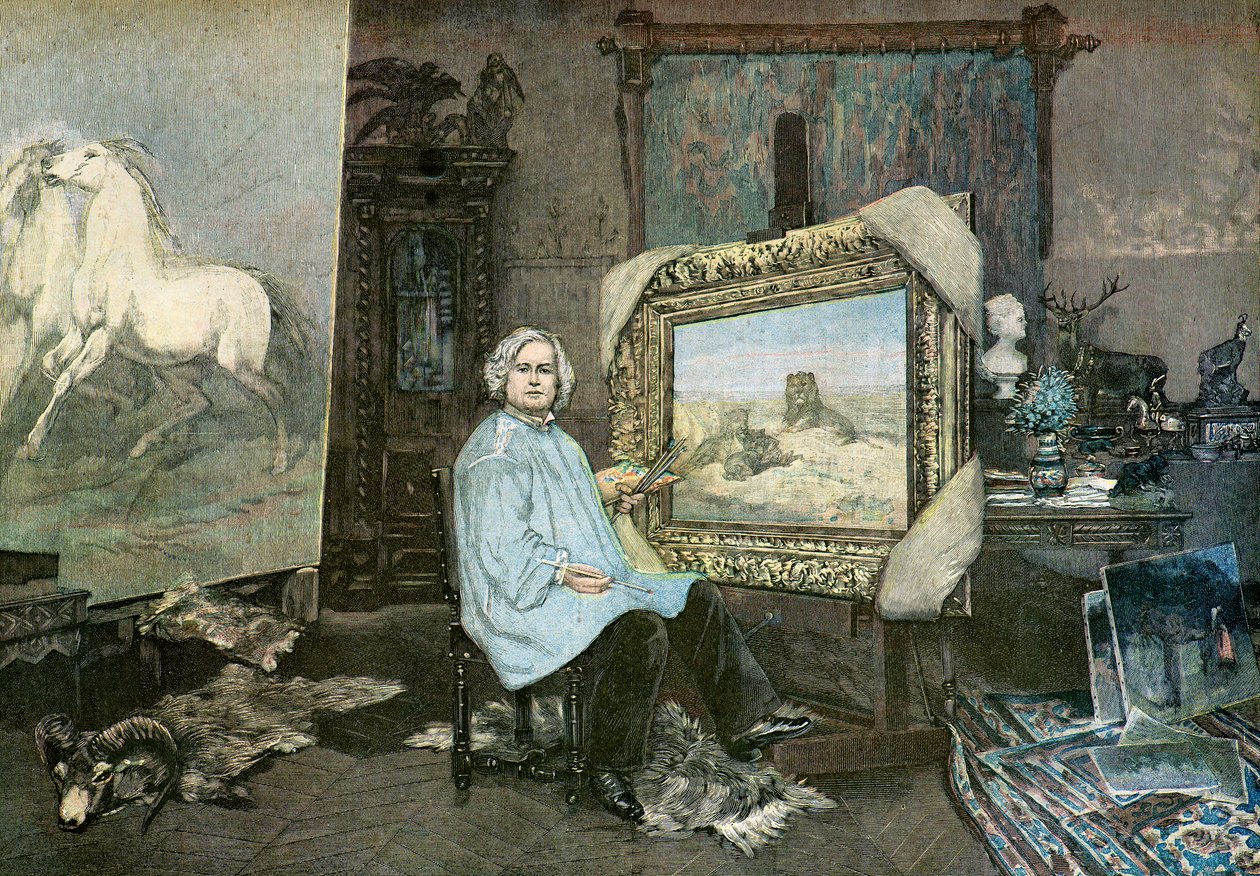 Taiteilija Rosa Bonheur ateljeessaan tekijältä Georges (1865 1951) Achille Fould