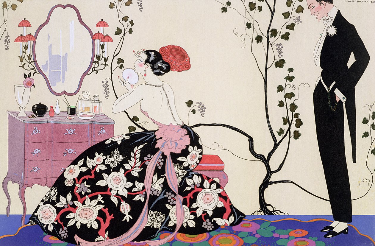 Selkänojaton mekko, kaiverrus Henri Reidel tekijältä Georges (after) Barbier