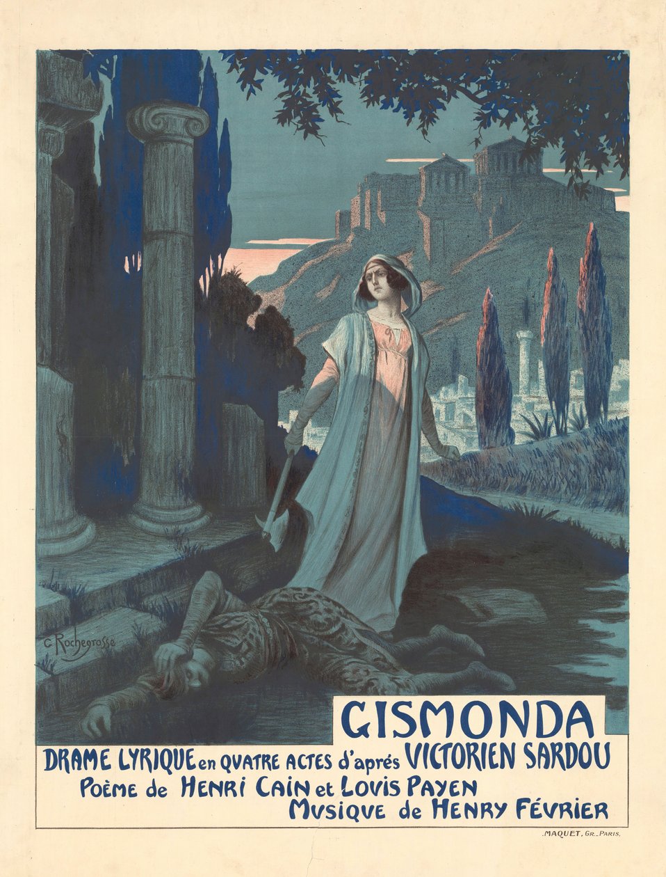 Juliste V. Sardoun teatterinäytelmään Gismonda, 1919. tekijältä Georges Antoine Rochegrosse