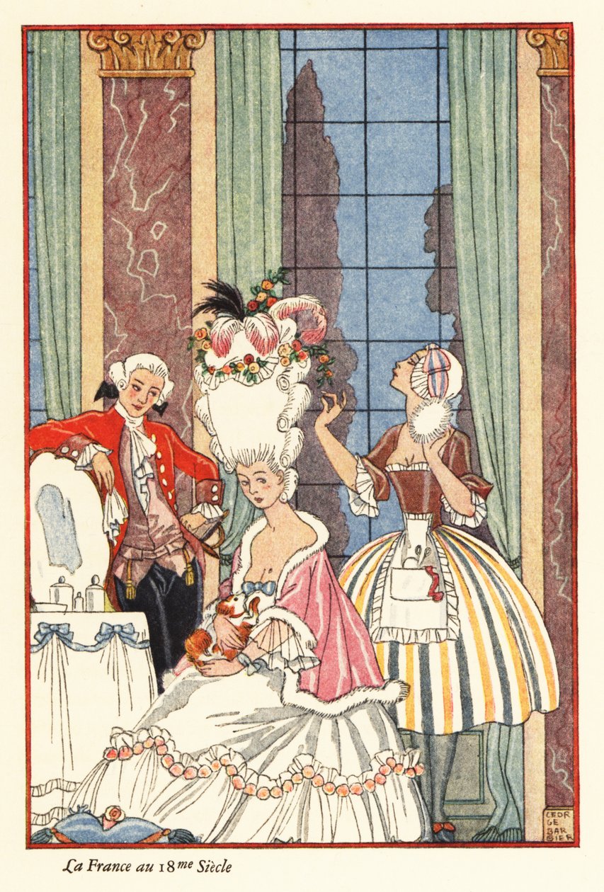 Jalo nainen vessassaan 1700-luvun Ranskassa. 1928 (painettu) tekijältä Georges Barbier