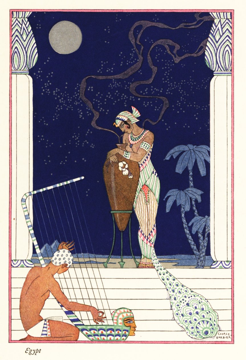 Kuningatar seisoo haisevan poltetun tuoksun, muinainen Egypti1928 (printti) tekijältä Georges Barbier