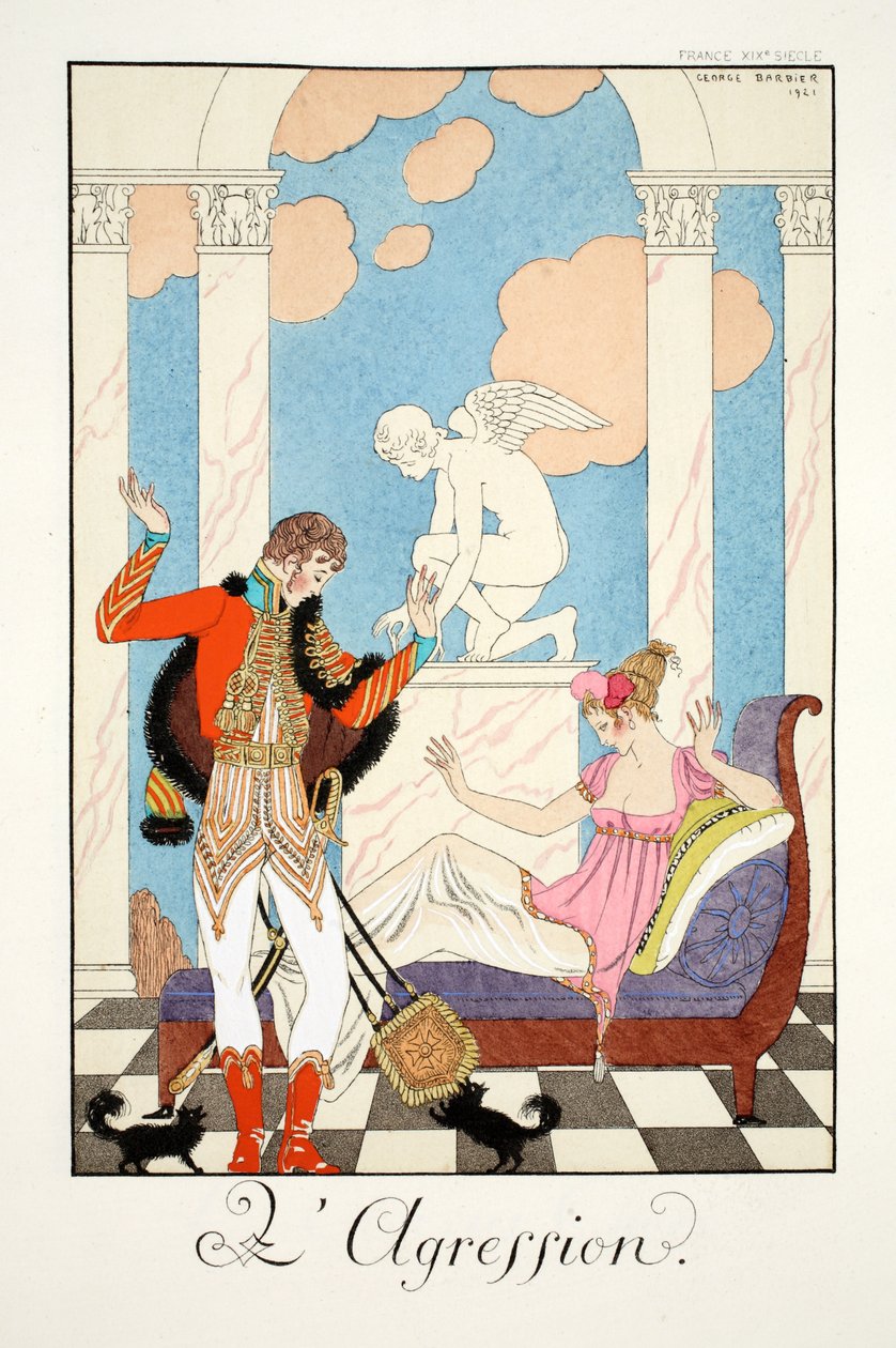Aggression, teoksesta "Falbalas and Fanfreluches, Almanac of Present, Past and Future Modes" tekijältä Georges Barbier