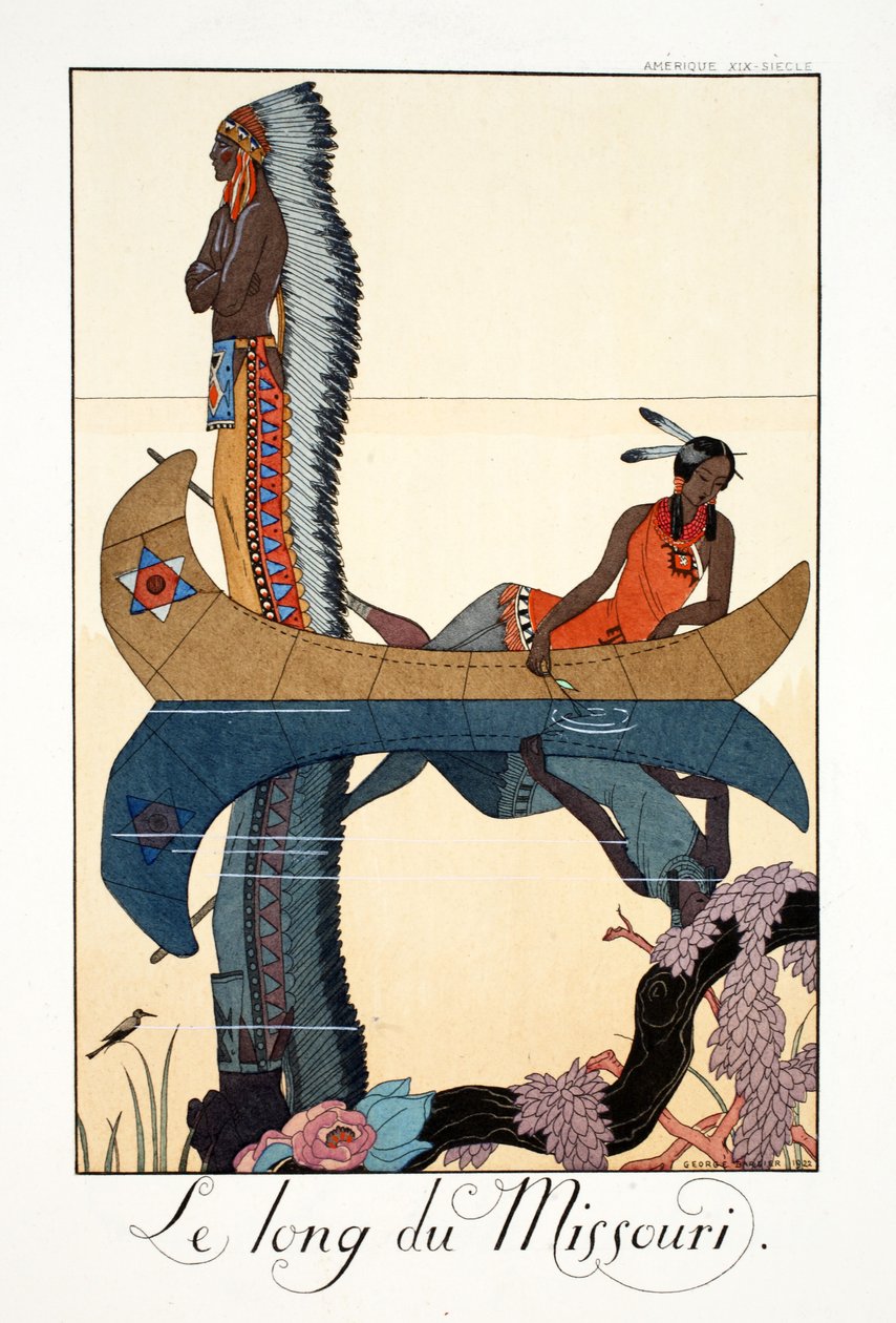 Pitkin Missouria, julkaisusta "Falbalas & Fanfreluches, Almanac of Present, Past and Future Modes" tekijältä Georges Barbier