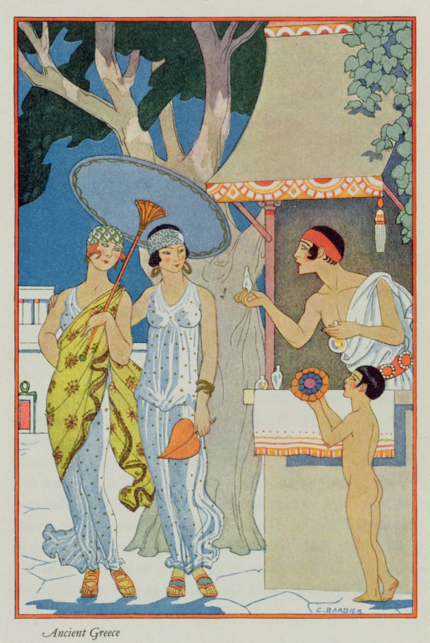 Muinainen Kreikka, "The Art of Perfume", pub. 1912 (pochoor print) tekijältä Georges Barbier