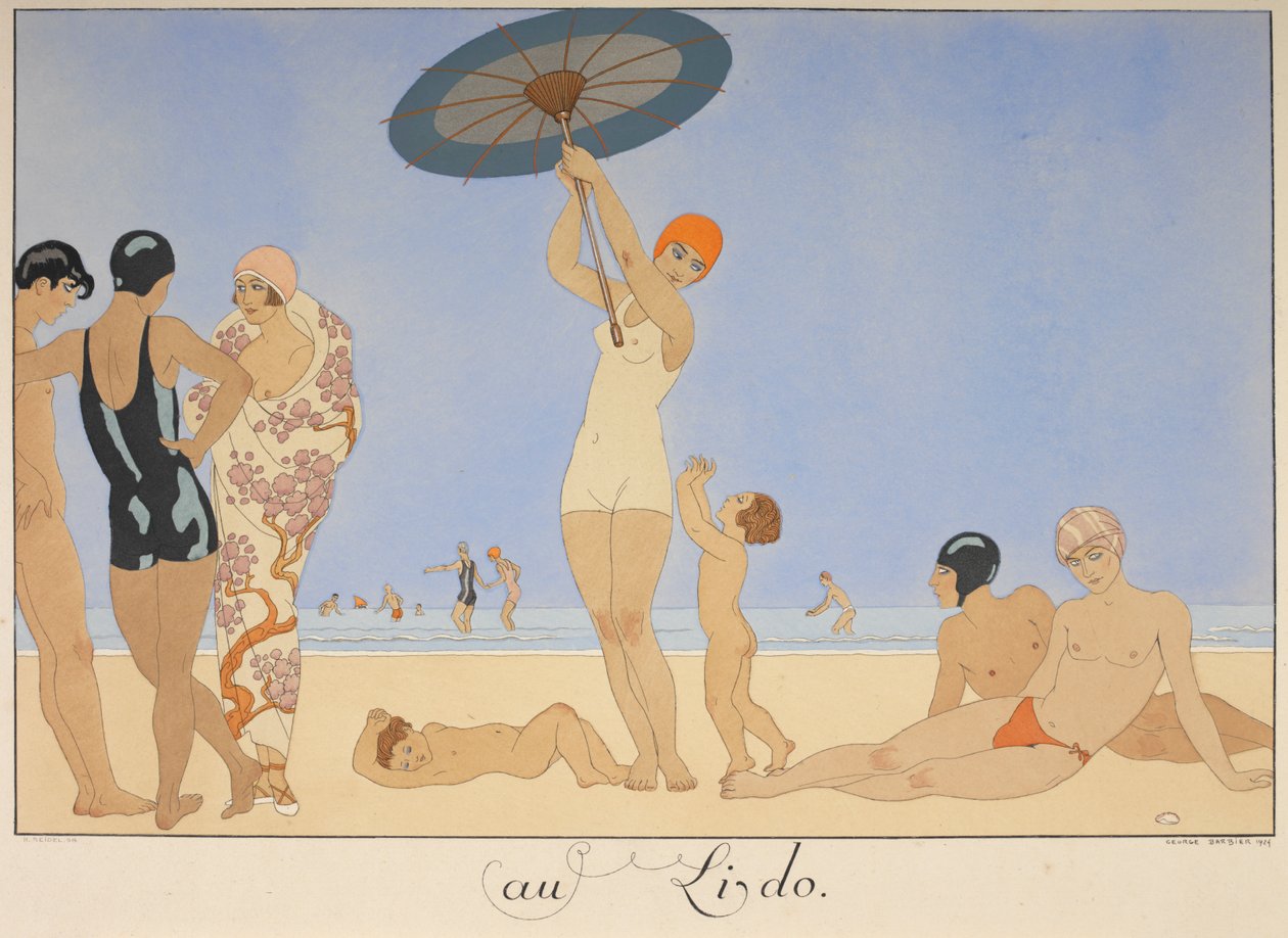 Au lido. Ihmisiä rannalla. tekijältä Georges Barbier