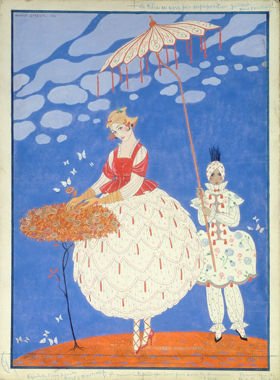 Syksyn ruusut (kynä, muste ja akvarelli paperille) tekijältä Georges Barbier
