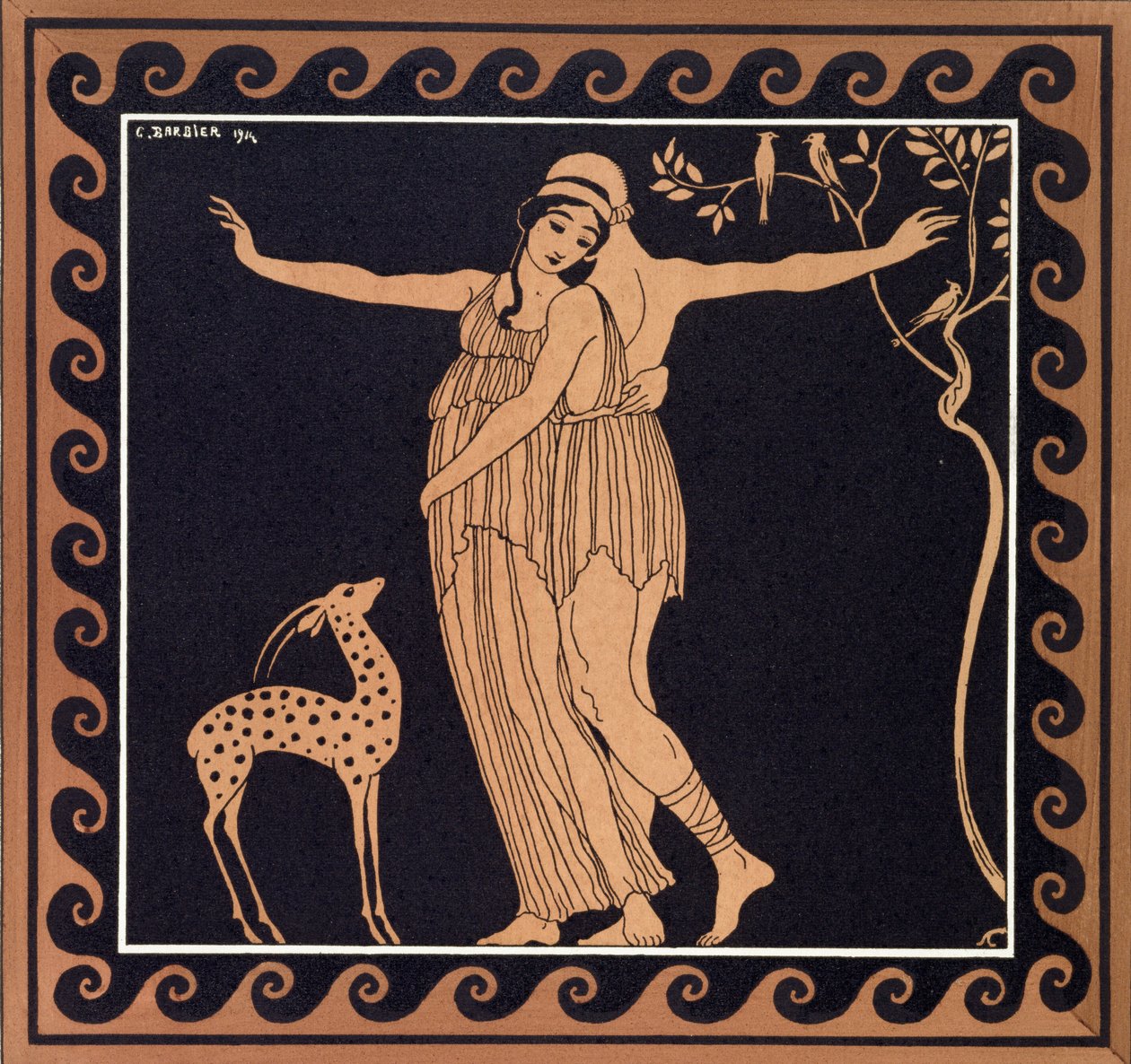 Balettikohtaus Tamara Karsavinan (1885-1978) kanssa 1914 (pokuorokuva) tekijältä Georges Barbier