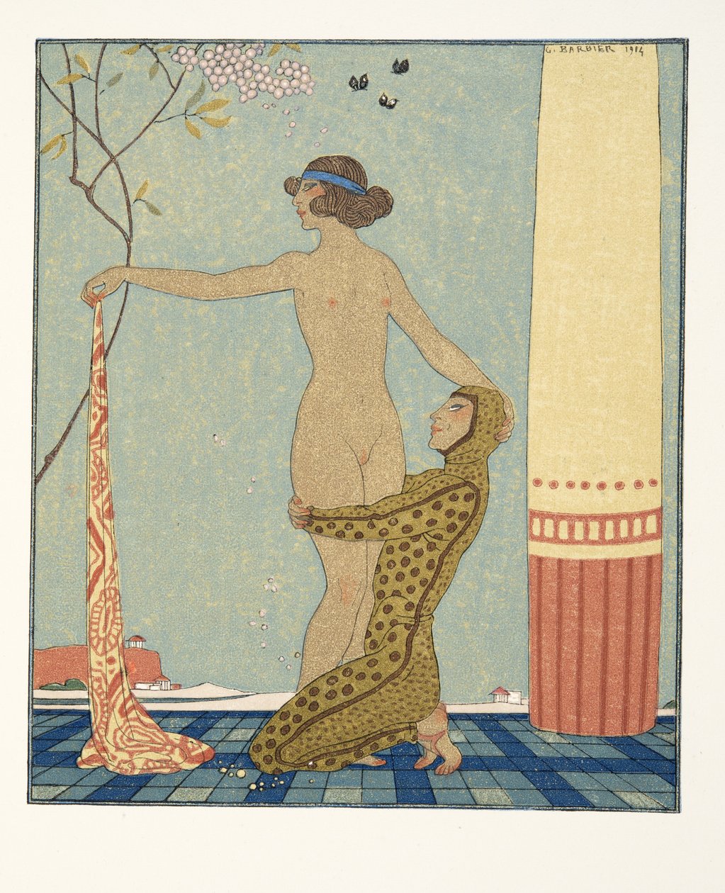 Bilitis, kuvitus Les Chansons de Bilitisistä, Pierre Louys, pub. 1922 (stensiiliprintti) tekijältä Georges Barbier