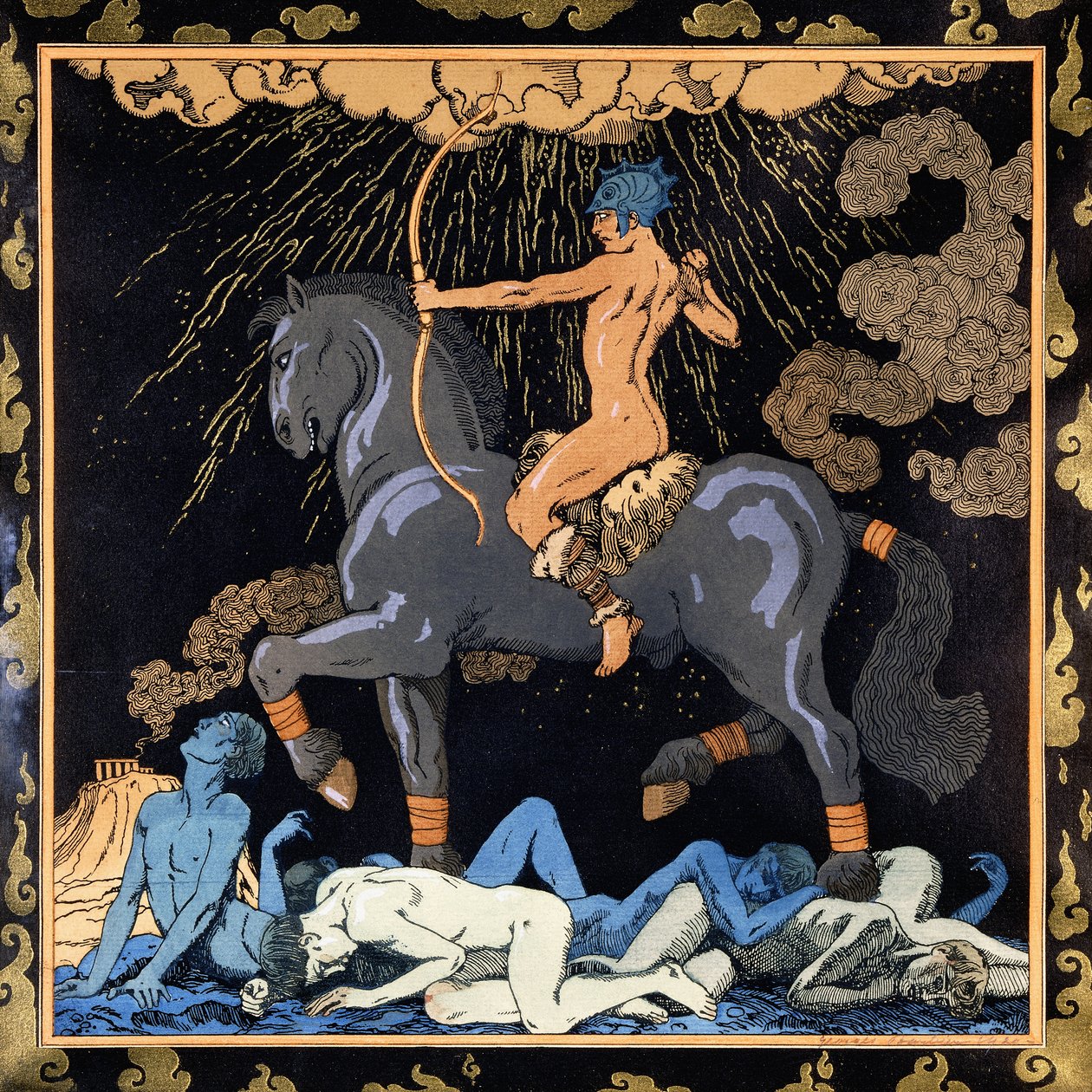 Hän, joka ratsastaa mustalla hevosella, n. 1917-1920 (stensiili) tekijältä Georges Barbier