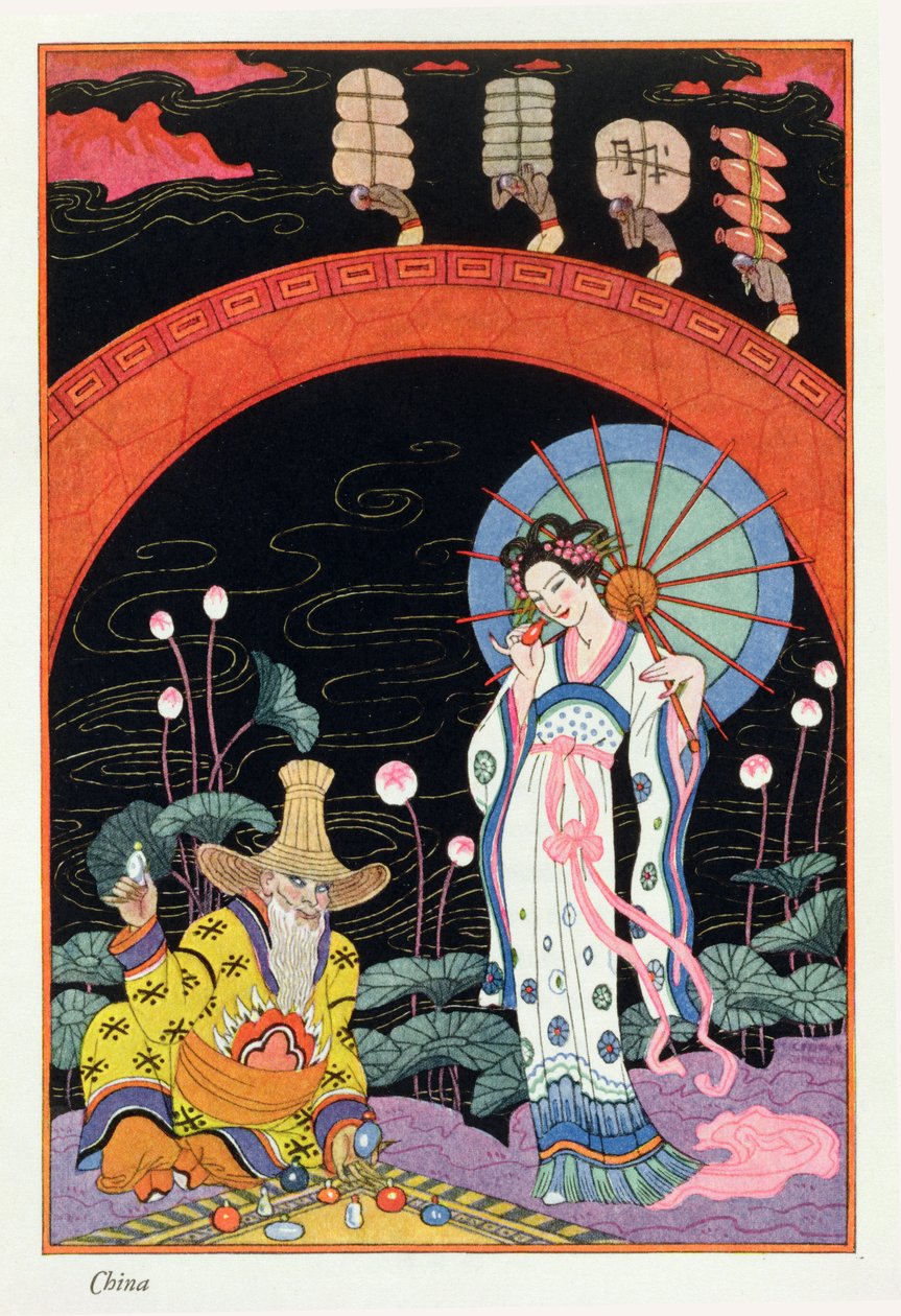 Kiina, "The Art of Perfume", pub. 1912 (pochoor print) tekijältä Georges Barbier
