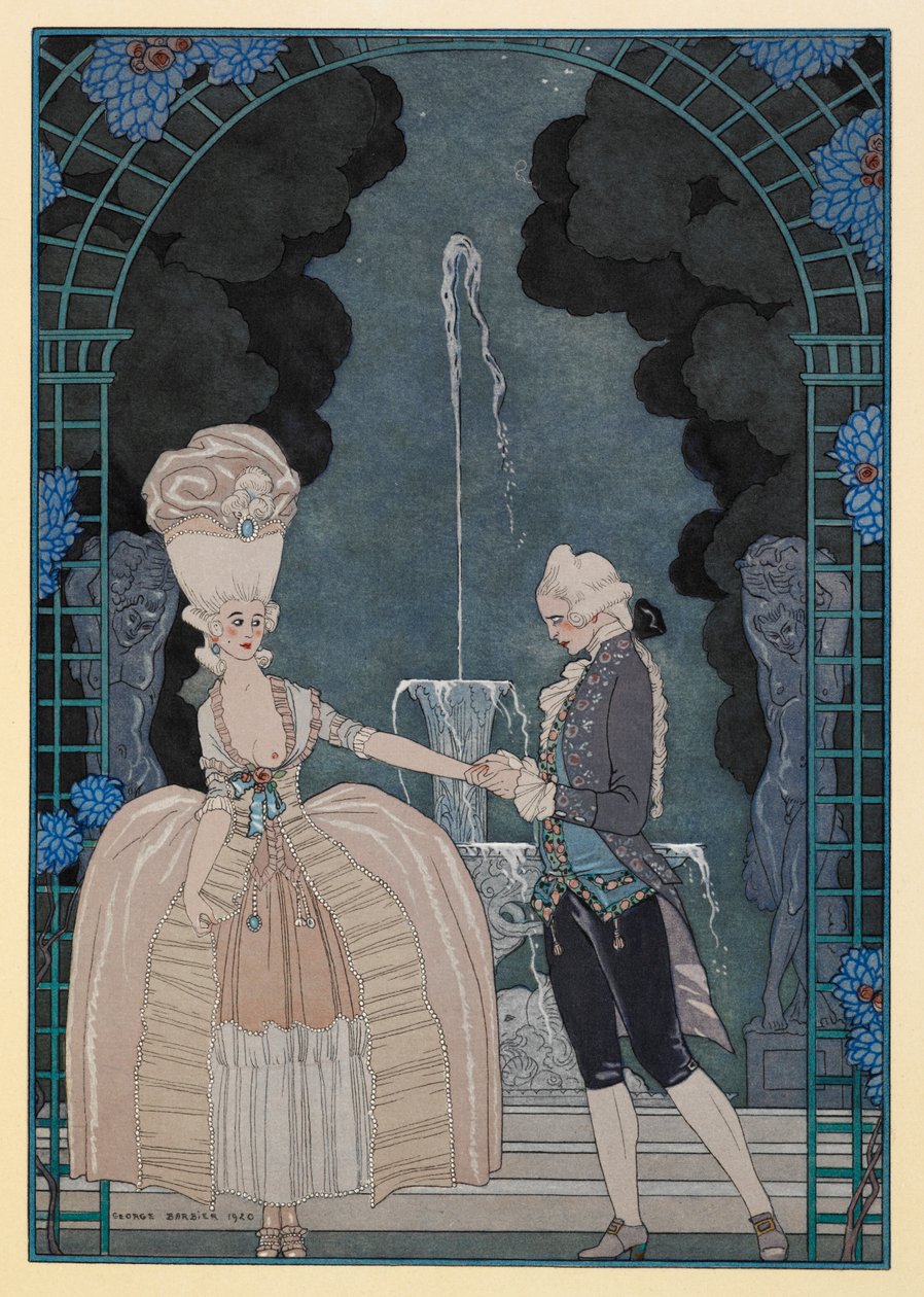 Colloque Sentimental. Mies pitelee naisen kättä. tekijältä Georges Barbier