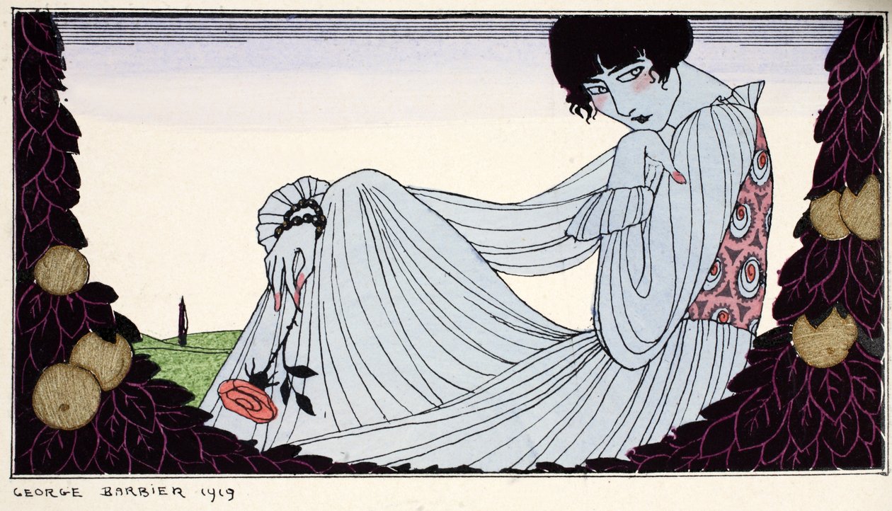 Contemplation 1919 (stensiiliprintti) tekijältä Georges Barbier