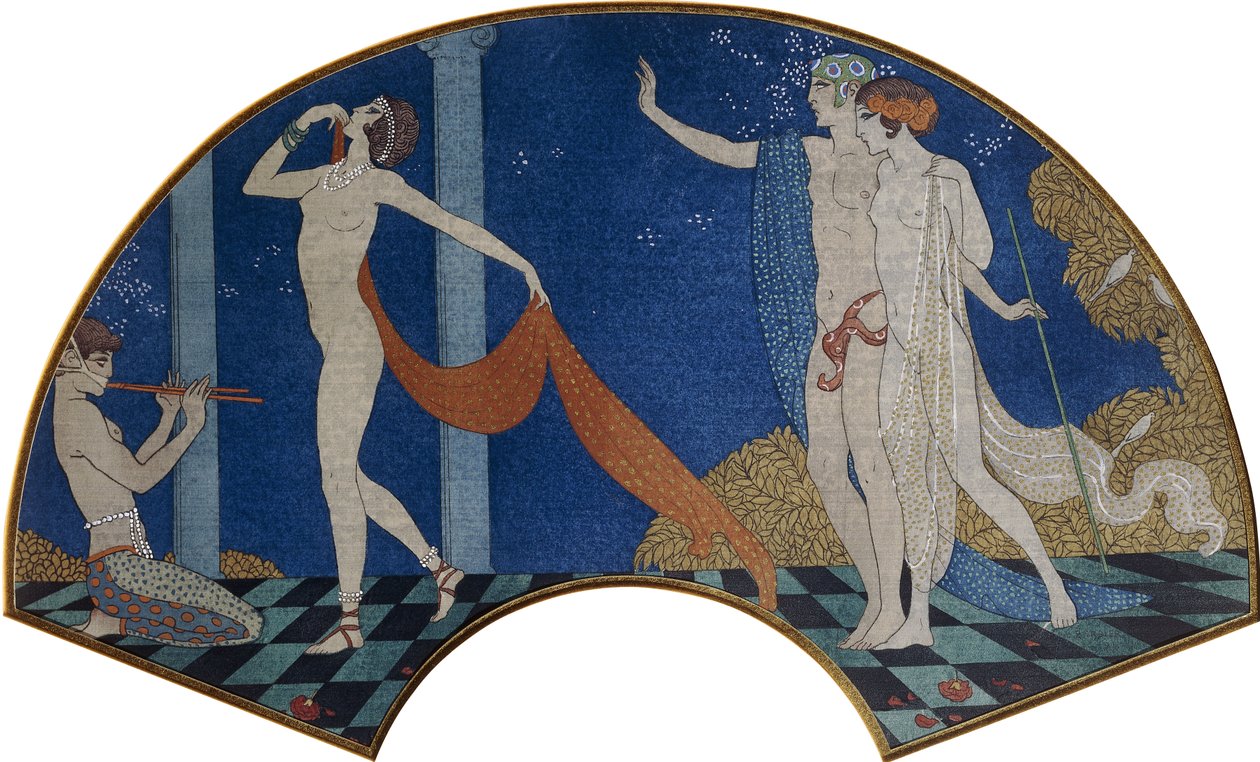 Tanssivia hahmoja terassilla tekijältä Georges Barbier