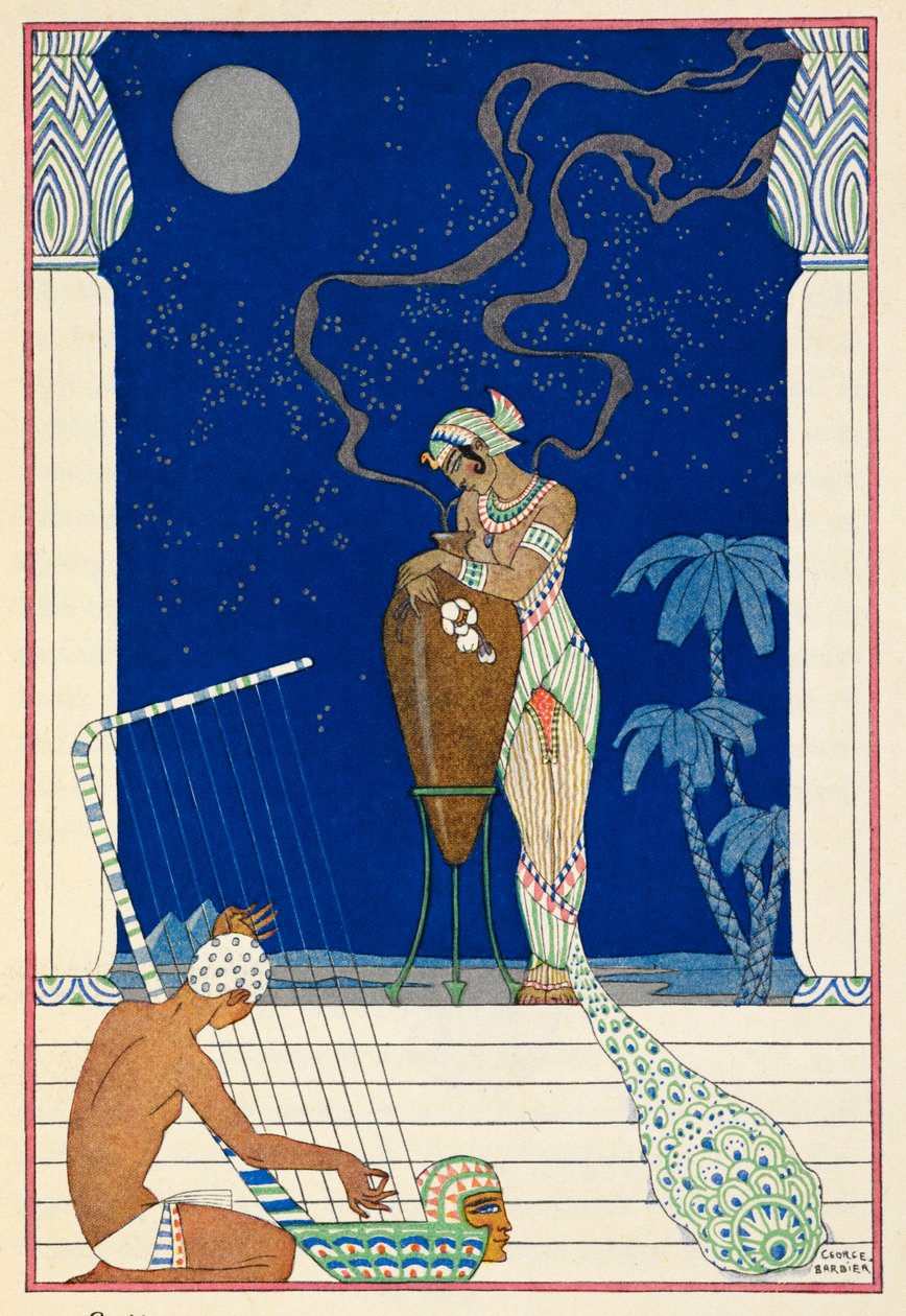 Egypti. Egyptiläinen hahmo ja muusikko. tekijältä Georges Barbier