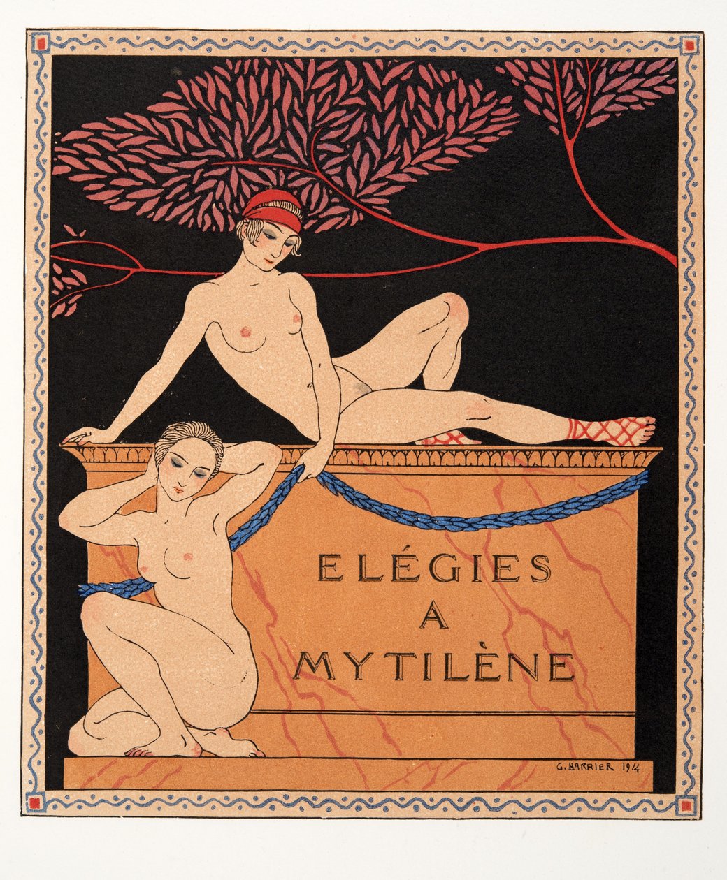 Elegies at Mytilene, kuvitus Les Chansons de Bilitisistä, Pierre Louys, pubi. 1922 (stensiiliprintti) tekijältä Georges Barbier