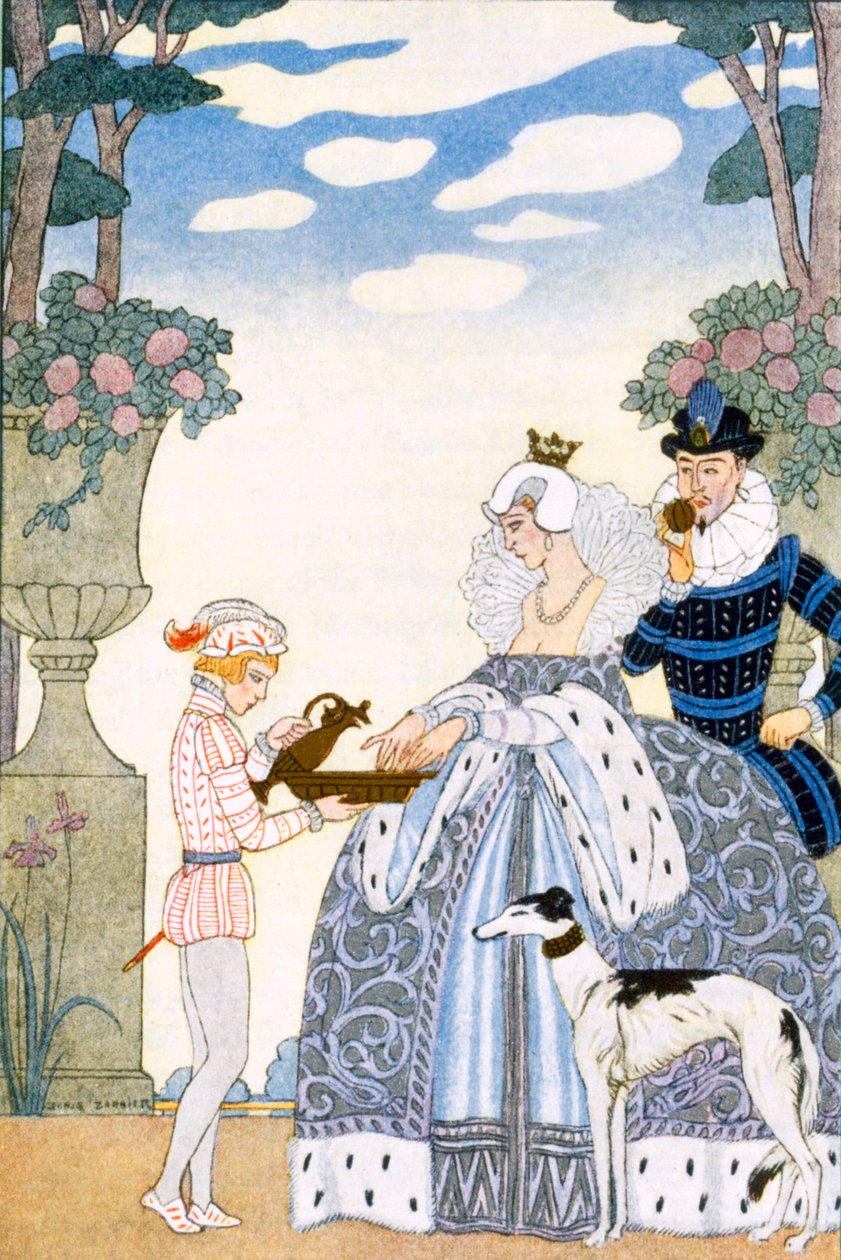 Elizabethan England, "The Art of Perfume", pub. 1912 (pochoor print) tekijältä Georges Barbier