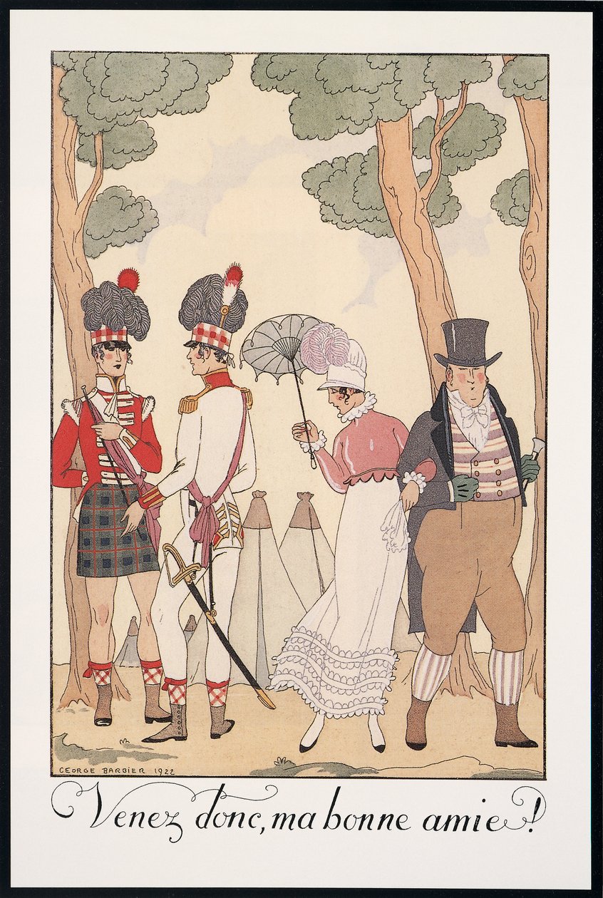 Falbalas ja Fanfreluches, Almanakka vuodelle 1923, Tule siis, hyvä ystäväni, George Barbier, print tekijältä Georges Barbier