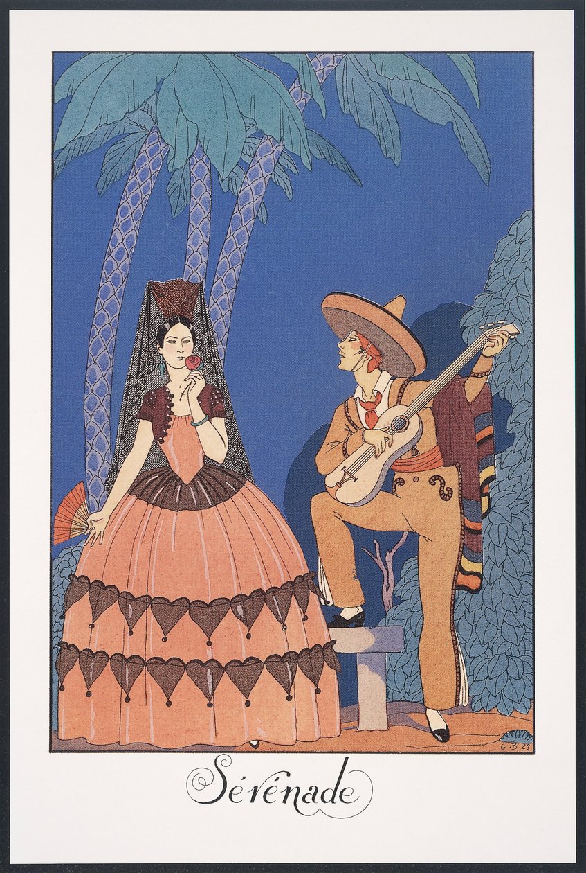 Falbalas et Fanfreluches, Almanakka vuodelle 1924, Serenade, George Barbier, print tekijältä Georges Barbier