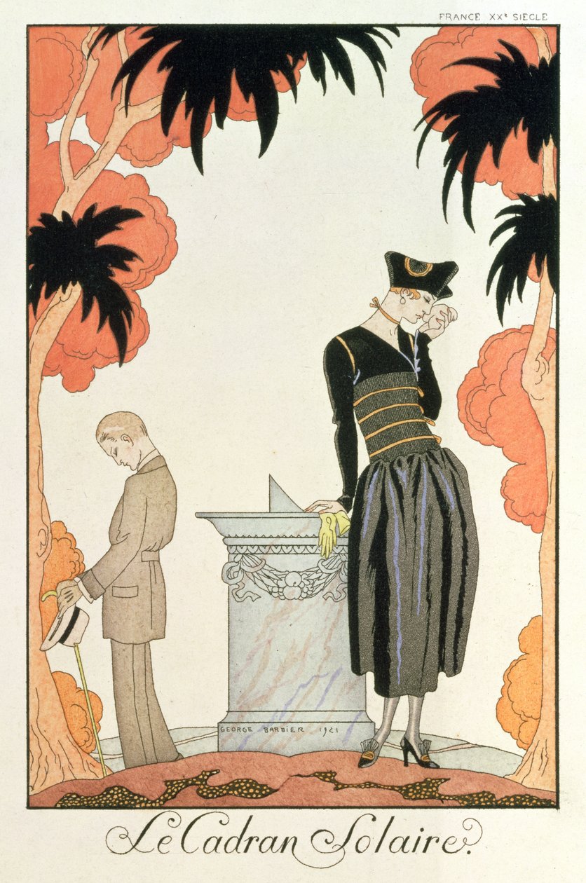 "Falbalas and fanfreluches, Almanach des Modes", muotia vuodelle 1921 (stensiiliprintti) tekijältä Georges Barbier