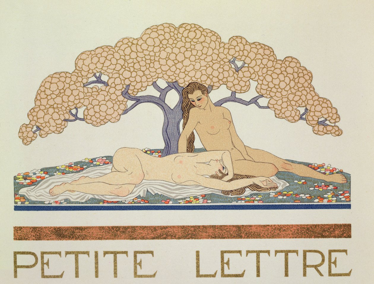 Naisen alastonkuvat, kuvitus Paul Valeryn (1871-1945) "Les Mythes" -julkaisusta, julkaistu 1923 (pokuorokuva) tekijältä Georges Barbier