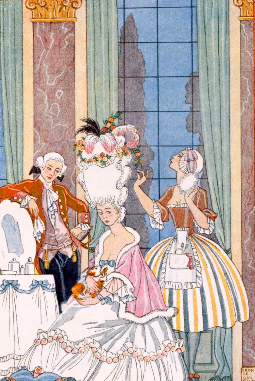 Ranska 1700-luvulla, pubista The Art of Perfume. 1912 (pochoor print) tekijältä Georges Barbier