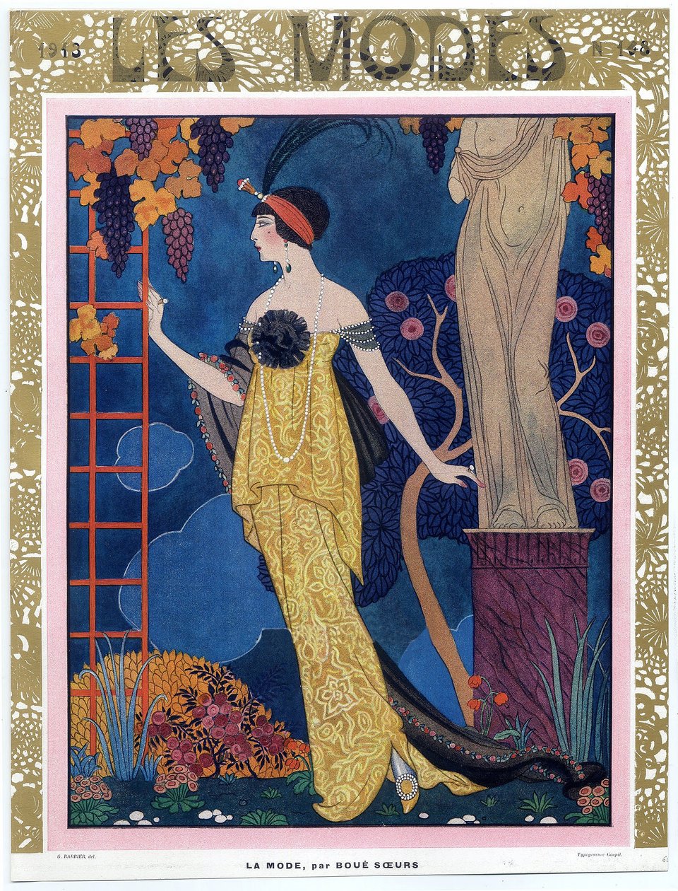 Les Modesin etukansi; 1913; pub. 1913 (värinen kaiverrus) tekijältä Georges Barbier