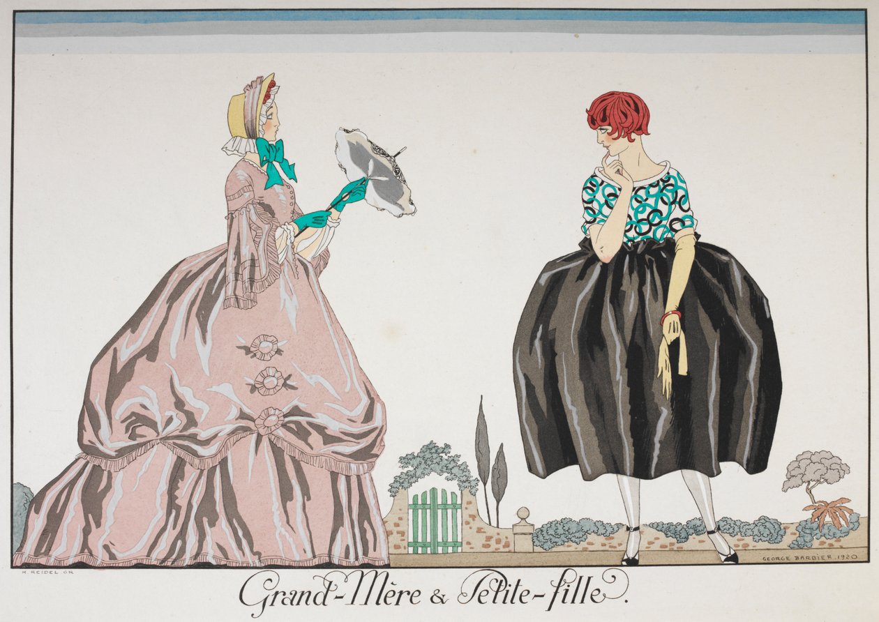 Grand-Mere et Petite fille. Vanhempi nainen ja nuori tyttö. tekijältä Georges Barbier