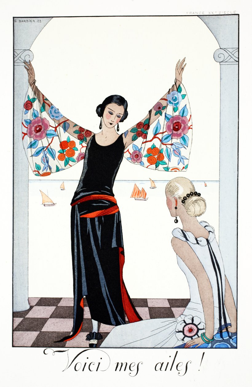 Tässä ovat minun siiveni!, "Falbalas and Fanfreluches, Almanac of Present, Past and Future Modes" tekijältä Georges Barbier