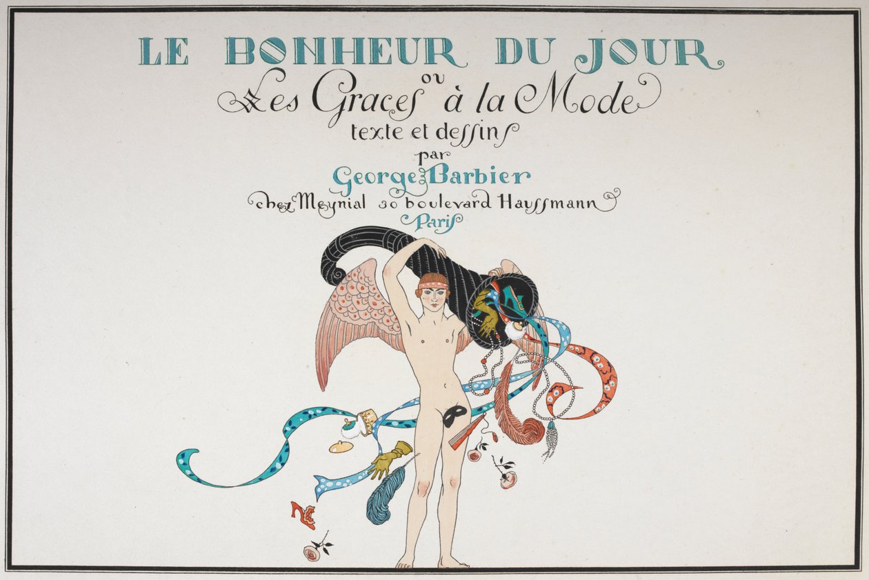 Kuvitettu otsikkosivu. Alaston mieshahmo. tekijältä Georges Barbier