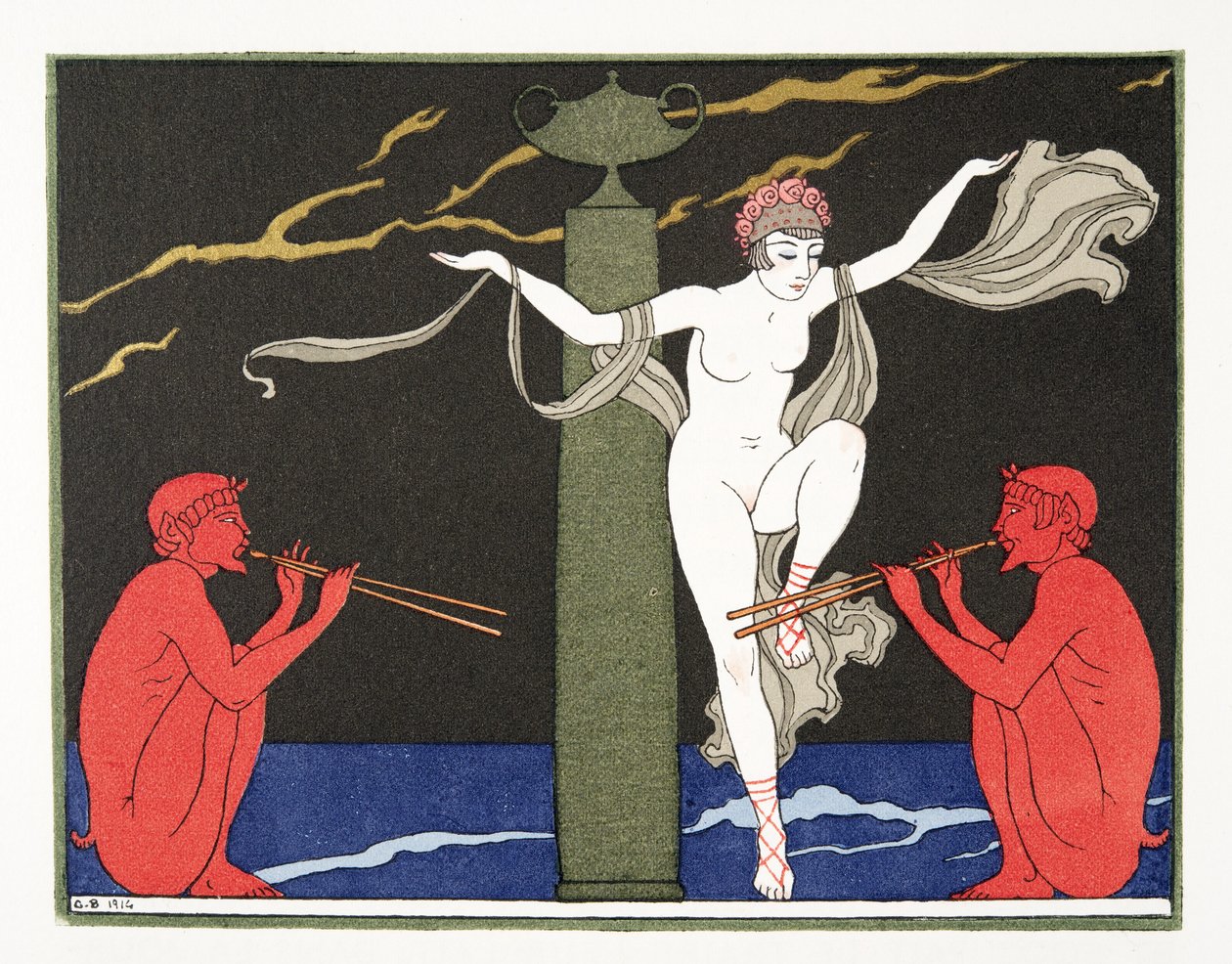 Kuvitus Les Chansons de Bilitisistä, Pierre Louys, pubi. 1922 (stensiiliprintti) tekijältä Georges Barbier