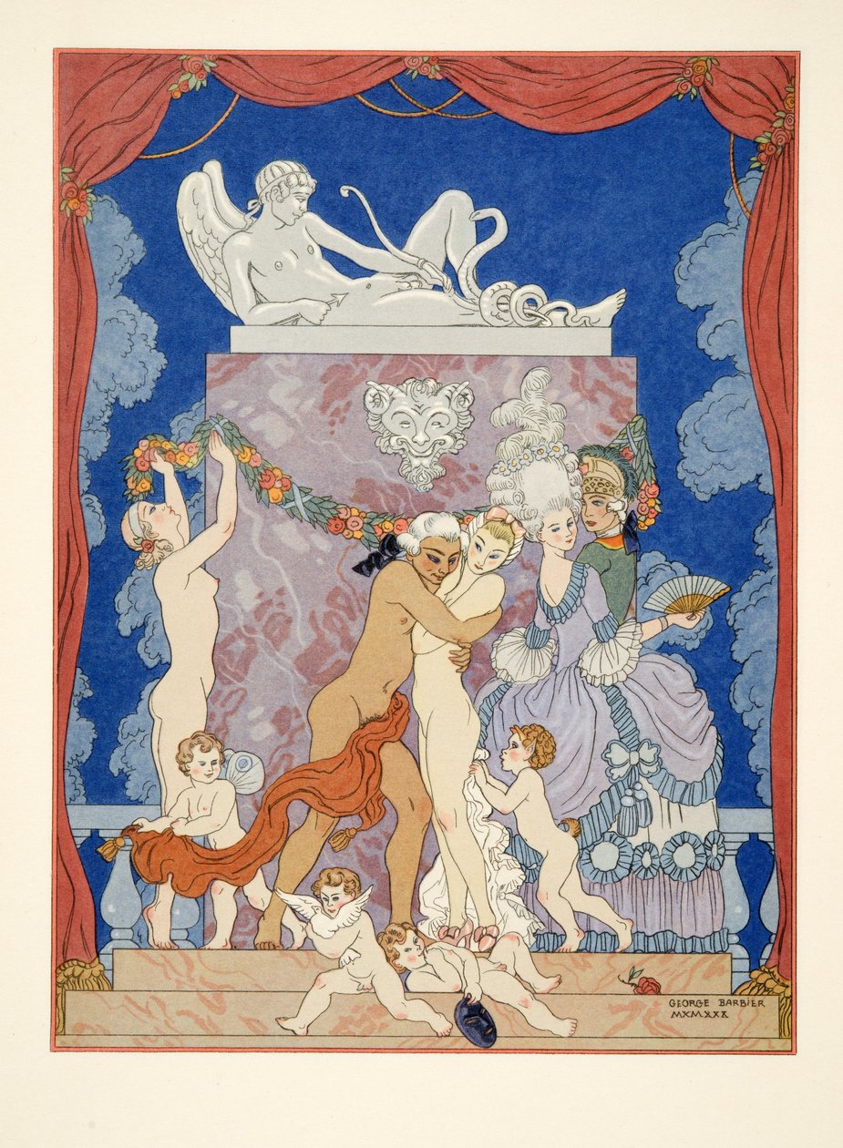 Kuvitus Pierre Choderlos de Laclosin (1741-1803) pubista "Les Liaisons Dangereuses". 1934 (stensiiliprintti) tekijältä Georges Barbier